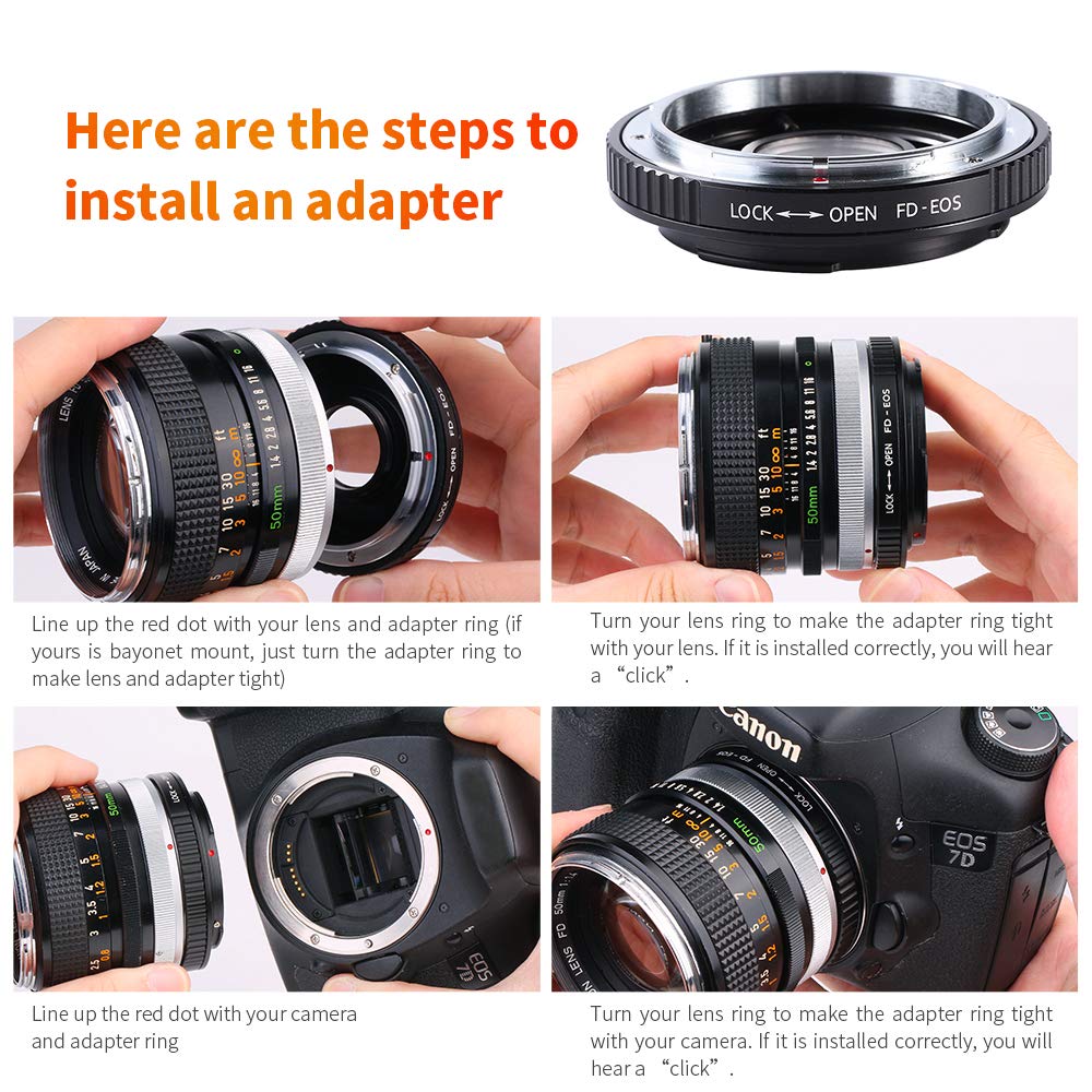 K&F Concept Pro Lens Mount Adapter Compatible For Canon Fd Fl 35Mm Slr Lens To Canon Eos (Ef, Ef S) Camera, Compatible With Canon 1D, 1Ds, Mark Ii, Iii, Iv, Digital Rebel T5I, T4I, T3I, T3