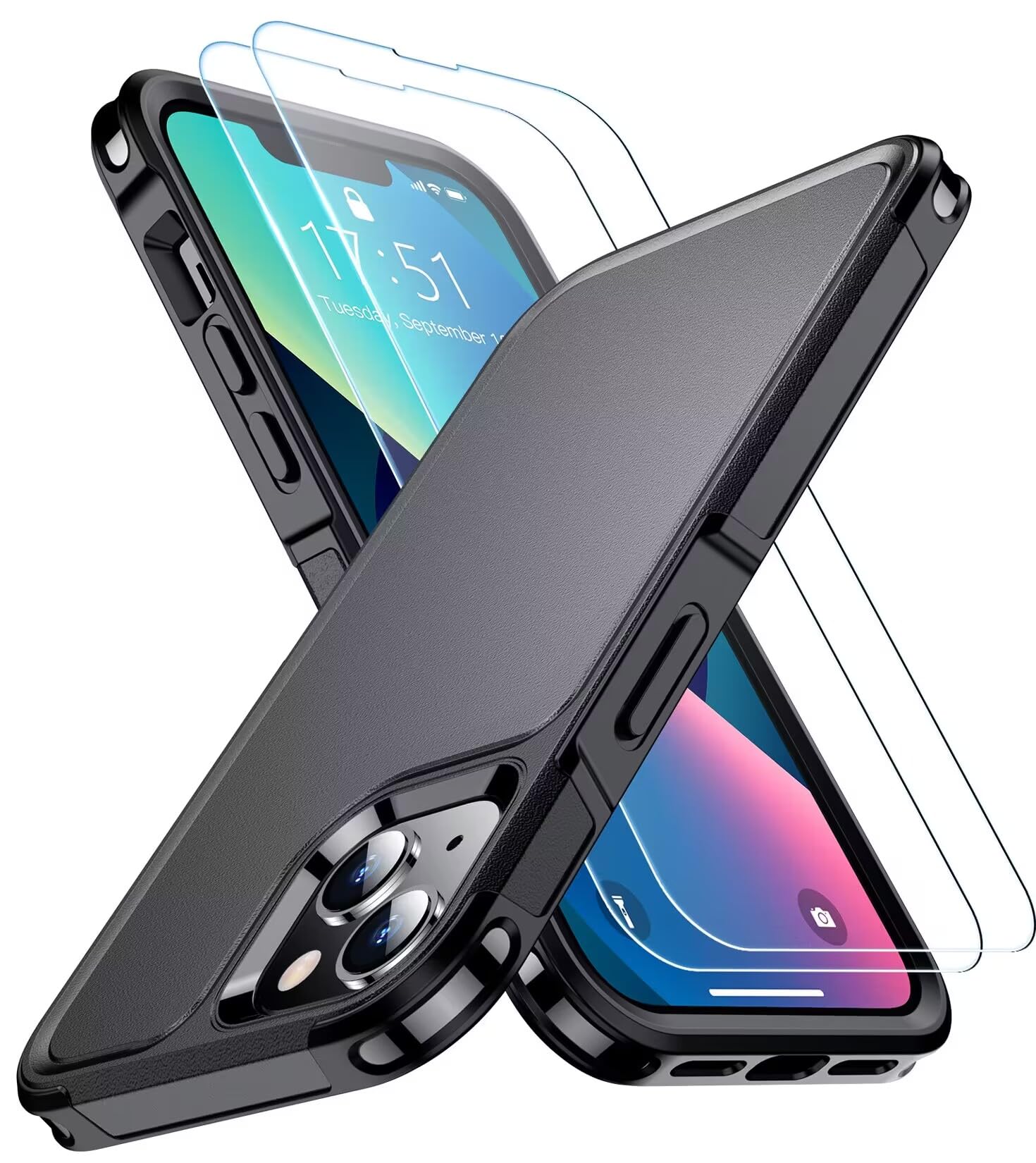 SPIDERCASE Designed for iPhone 13 Case, [10 FT Military Grade Drop Protection] [with 2 pcs Tempered Glass Screen Protector] Case