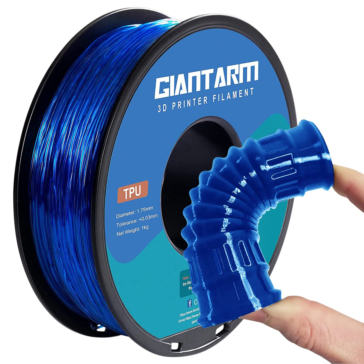 Giantarm Tpu Filament 1.75Mm Flexible Soft 3D Printer Consumables Blue,95A 1Kg Spool (2.2 Lbs.), Dimensional Accuracy +/  0.05 M