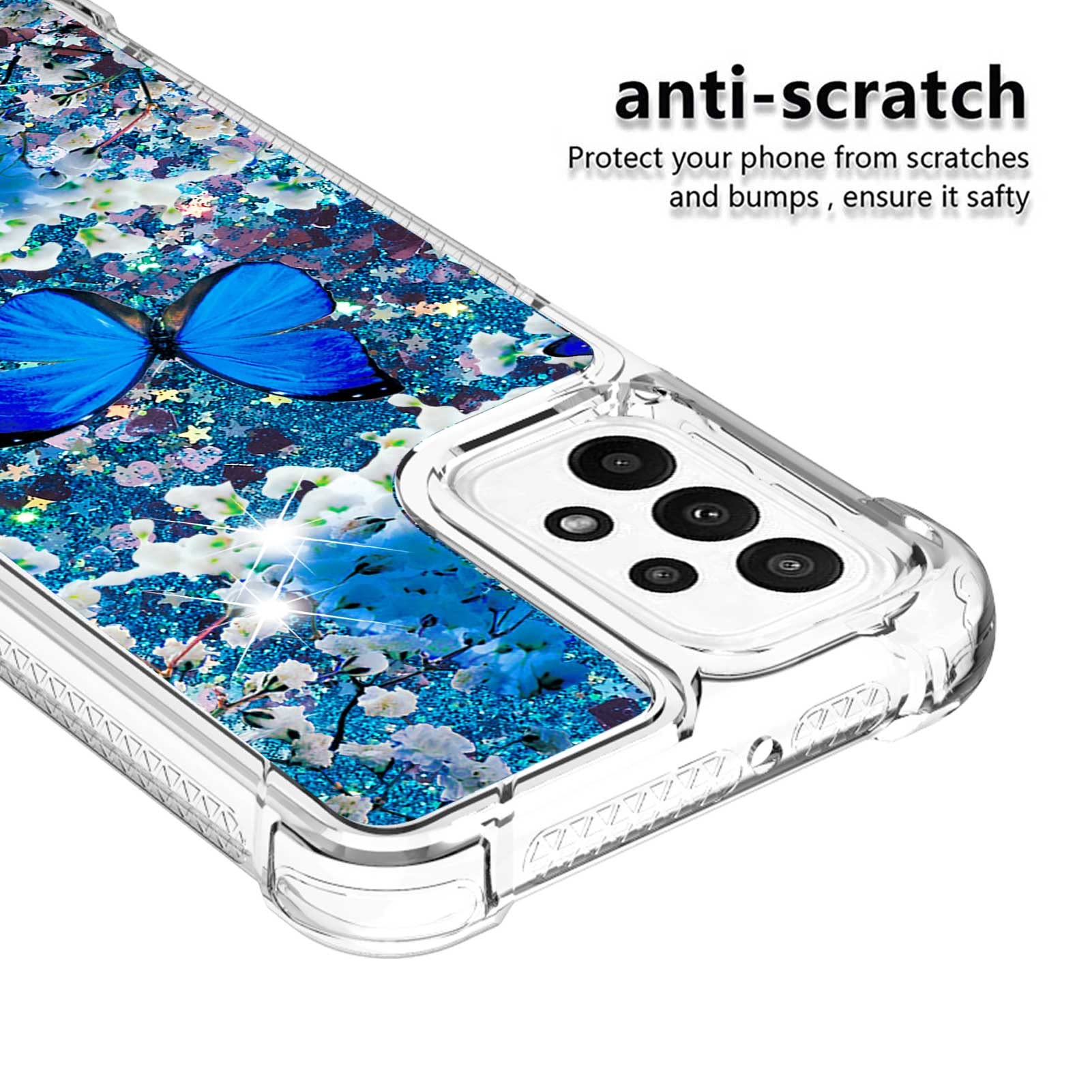 Caiyunl For Samsung Galaxy A23 5G Case With Screen Protector, Women Girls Cute Glitter Bling Liquid Sparkle Floating Phone Case,