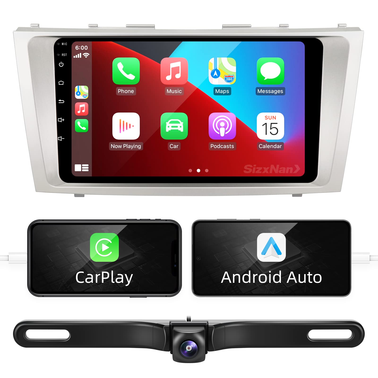 Sizxnanv For Camry Upgrade Android Radio Compatible With Carplay Android Auto,Car Stereo Bluetooth Navigation Touch Screen Media