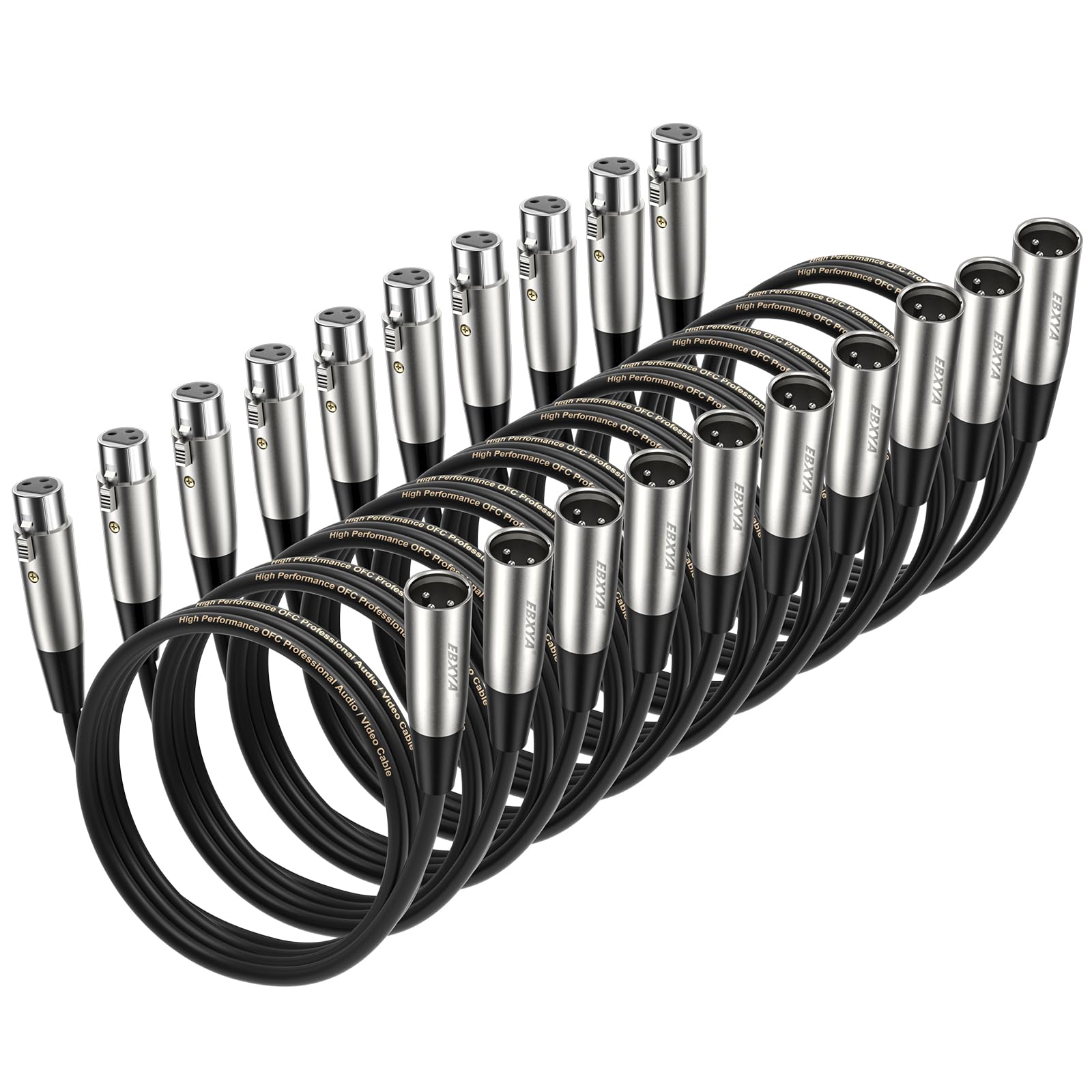 EBXYA XLR Cable 6ft 10 Pack - 3 Pins Balanced XLR Microphone Cable Standard Male to Female Microphone Cables, Black