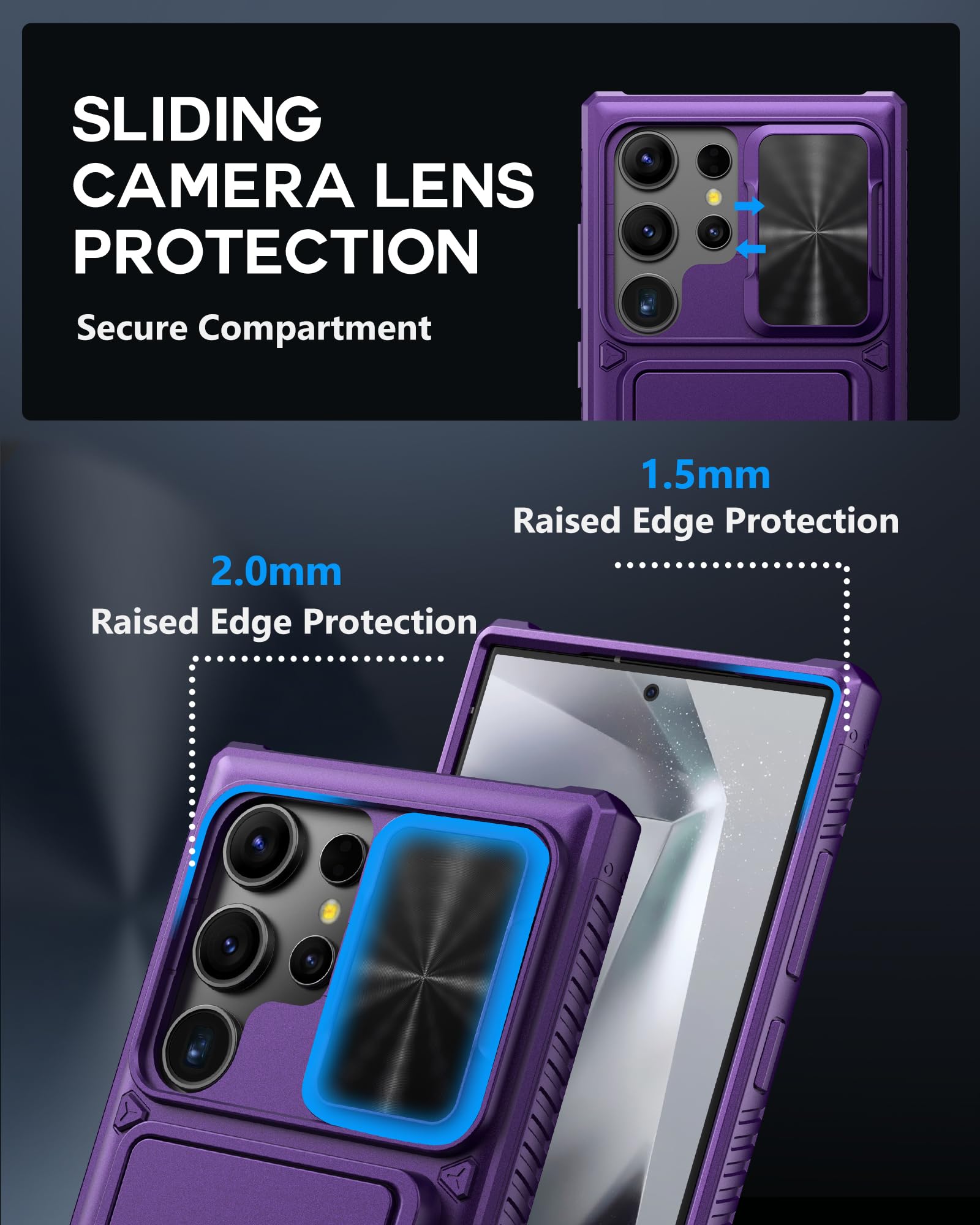 Atatoo For Samsung Galaxy S24 Ultra Case With Card Holder (Store 4 5 Cards) & Slide Lens Cover & Stand, [Military Grade Drop Pro