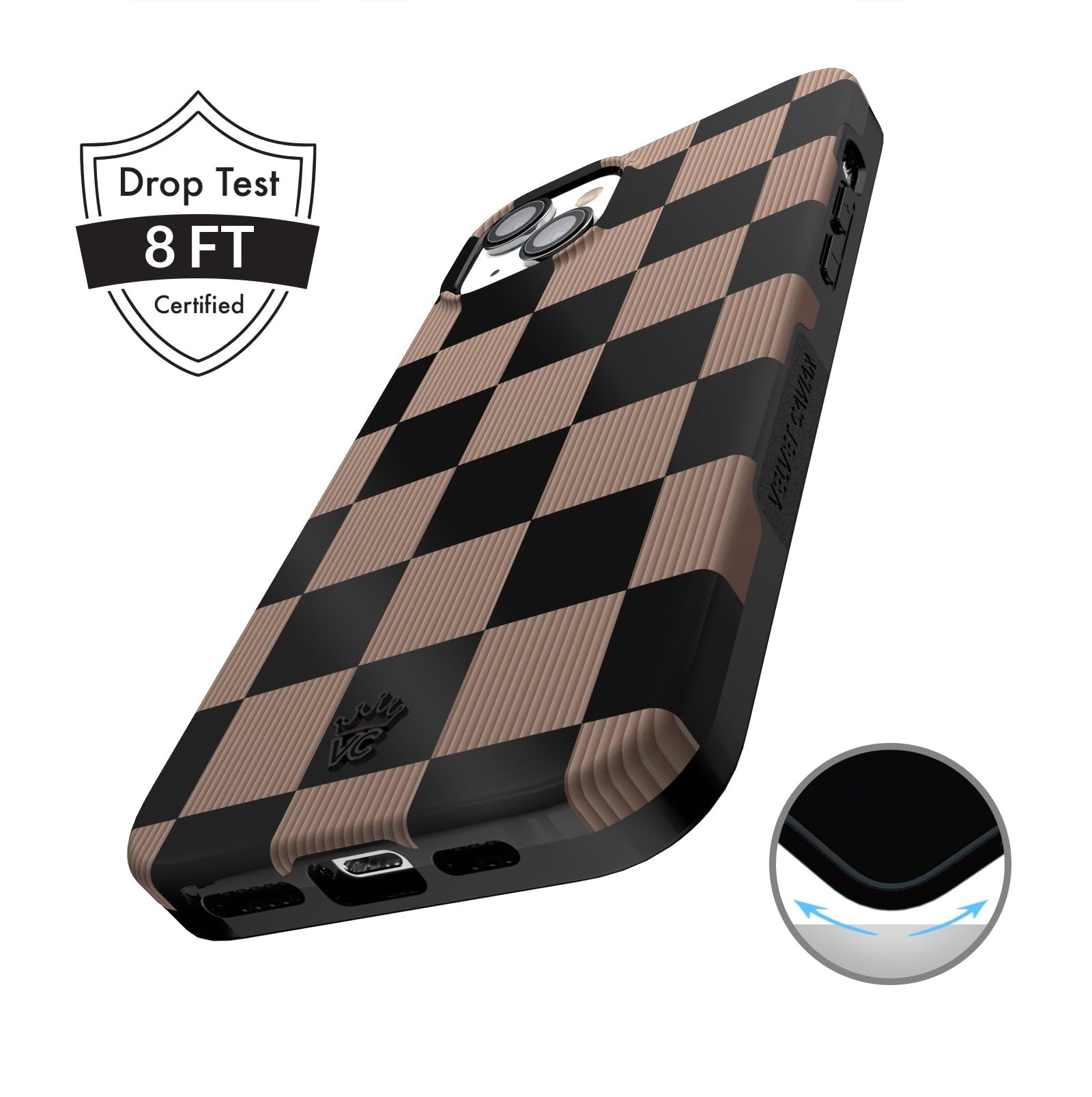 Velvet Caviar For Iphone 15 Plus Case Checkered For Women   Compatible With Magsafe [10Ft Drop Tested]   Mocha Brown Black Check