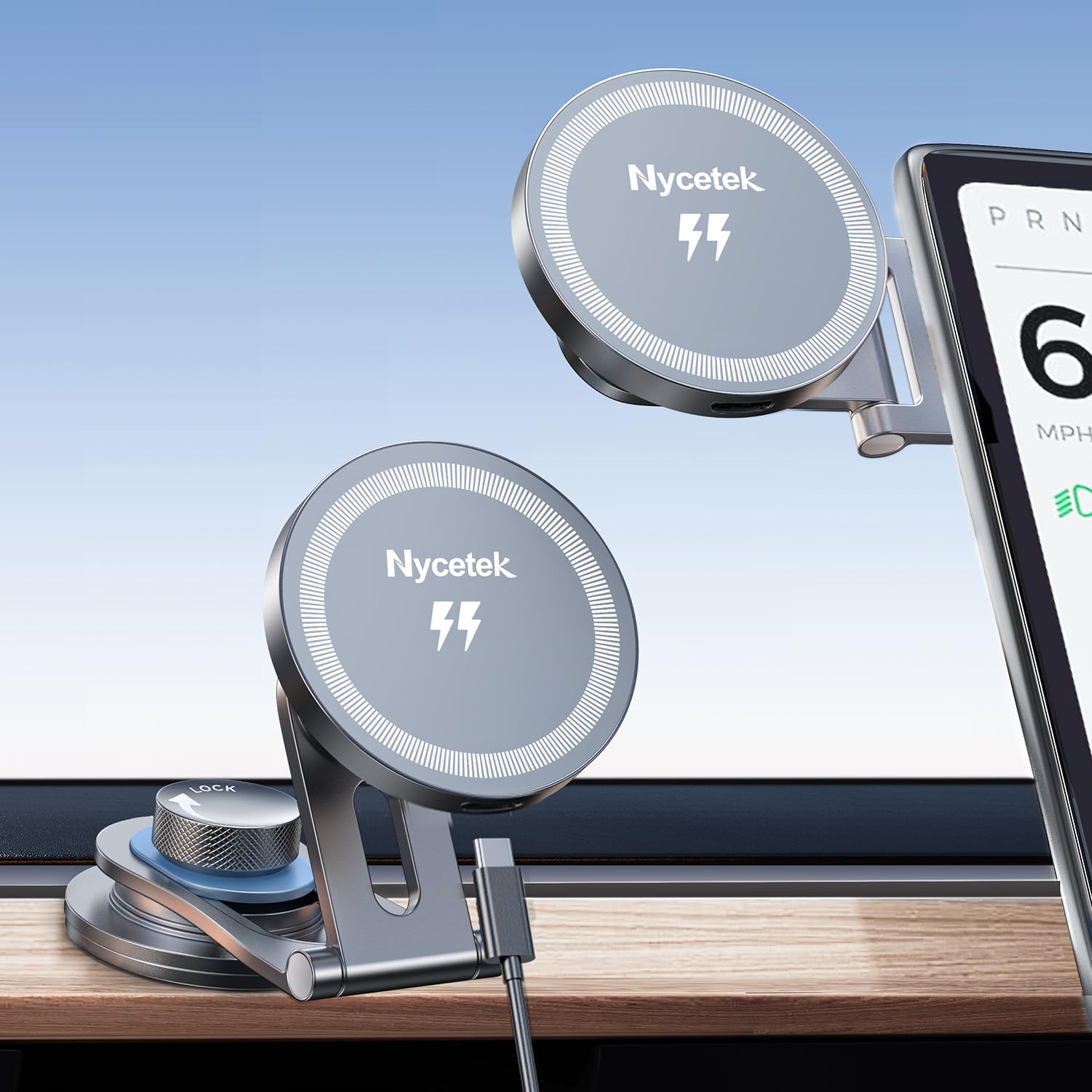 Nycetek For Tesla Phone Mount, 15W Tesla Phone Holder For Model Y/Model 3, Compatible With Magsafe Wireless Car Charger Fit For 