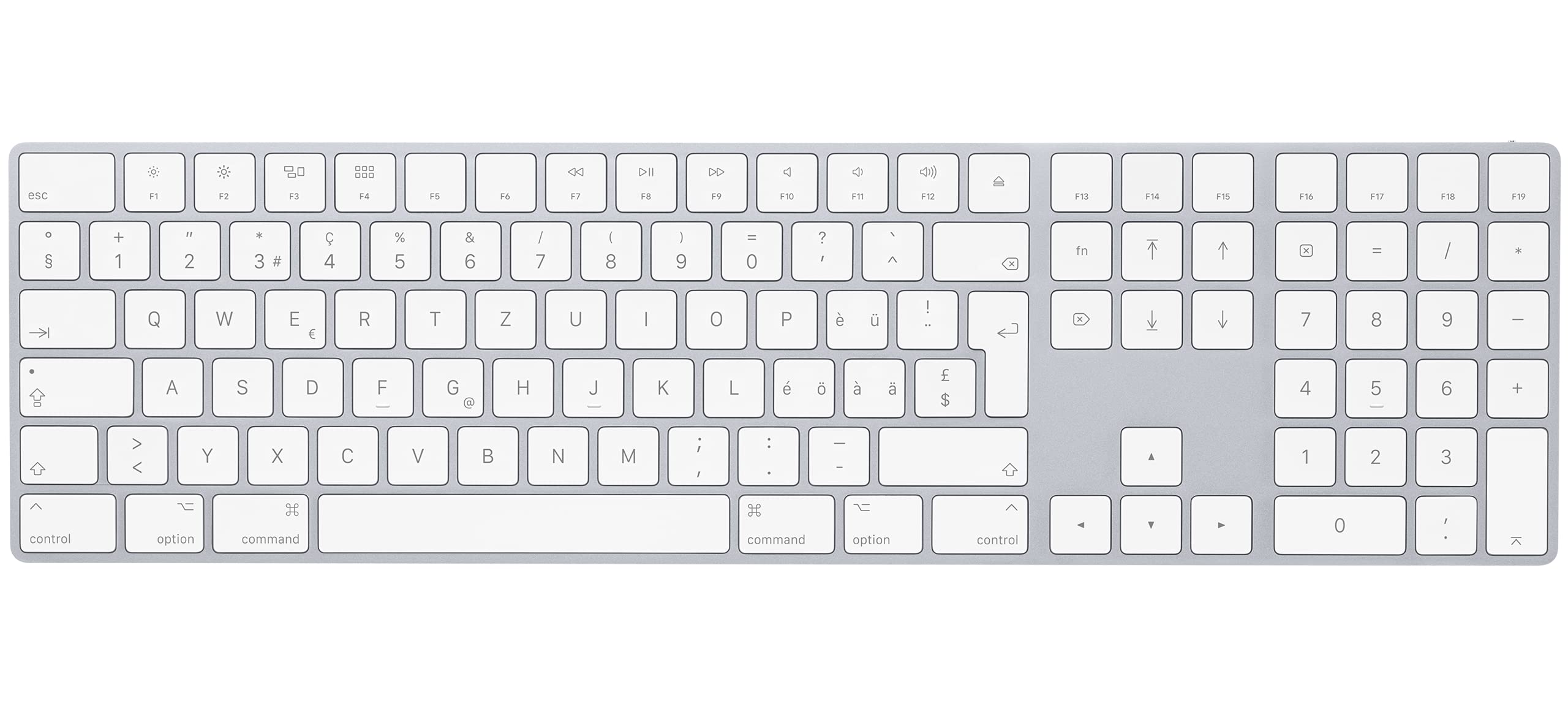 Apple Magic Keyboard with Numeric Keypad: Wireless, Bluetooth, Rechargeable. Works with Mac, iPad, or iPhone; Swiss - White
