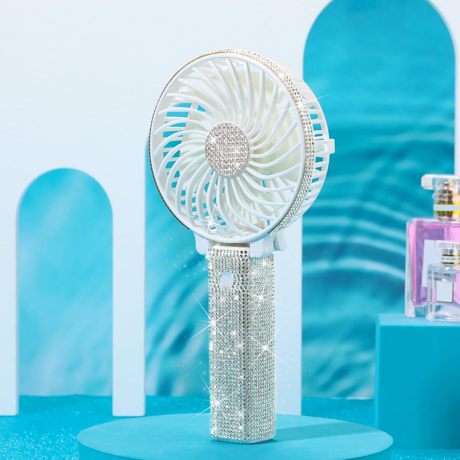 Mudder Crystal Bling Rhinestone Mini Handheld Fan Portable Usb Rechargeable Fan Battery Operated Small Folding Personal Fan For