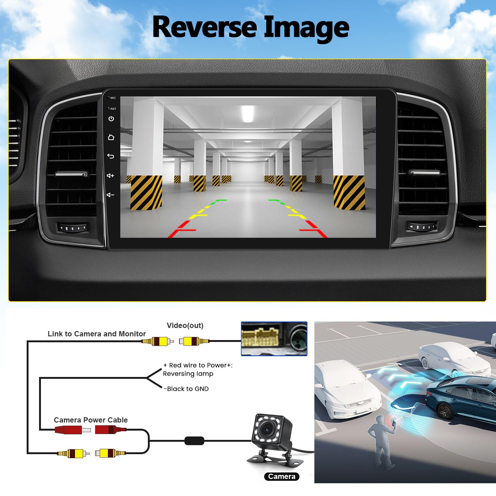 AMprime 10.1 Android Double Din Car Stereo, Apple Carplay, Bluetooth, WiFi, GPS, FM, SWC, Rear Camera & Microphone