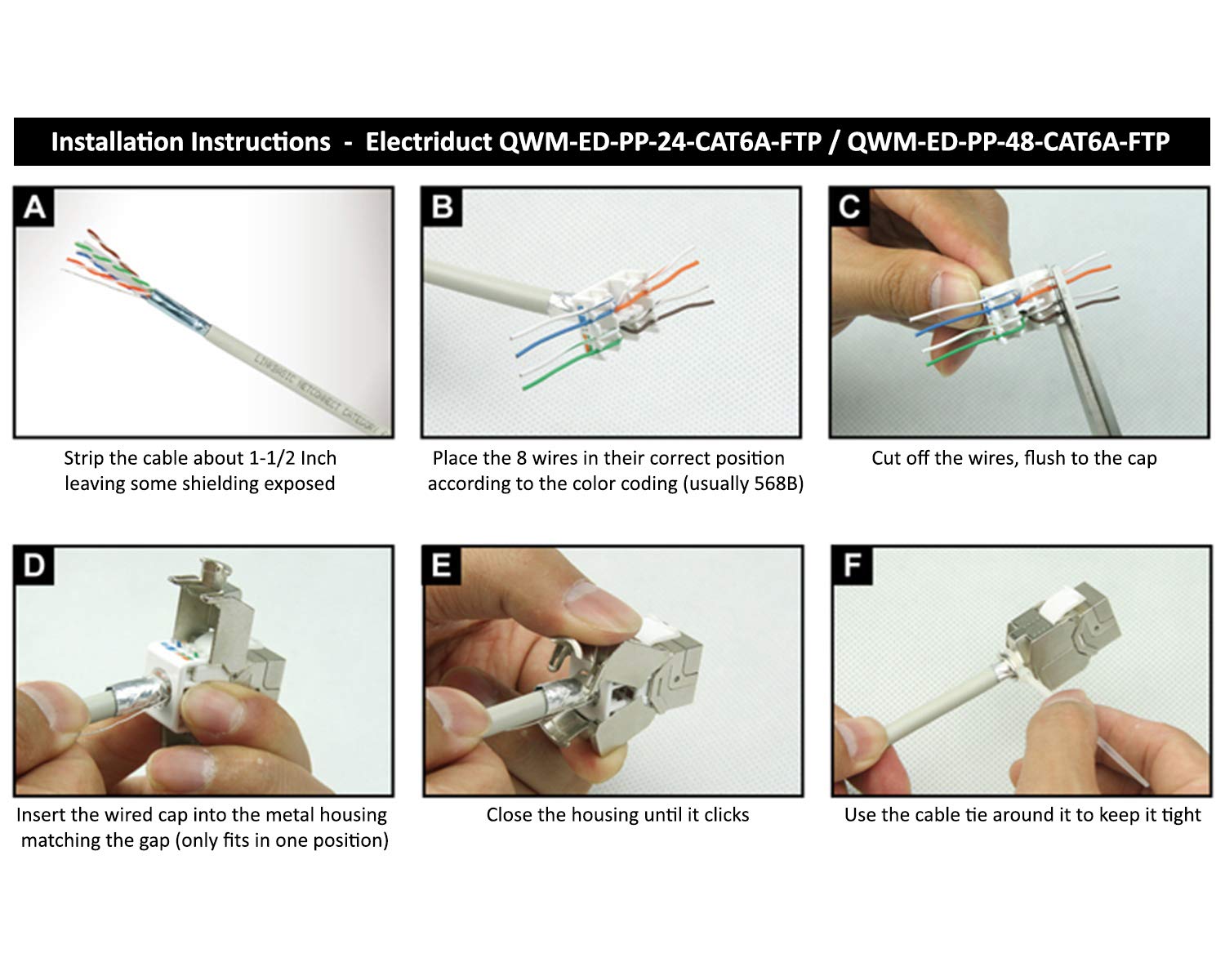 Electriduct 48 Port Cat6A Ftp Shielded 2U Patch Panel 19 Inch Loaded W/Tool Less Keystone Jacks Rackmount Or Wallmount