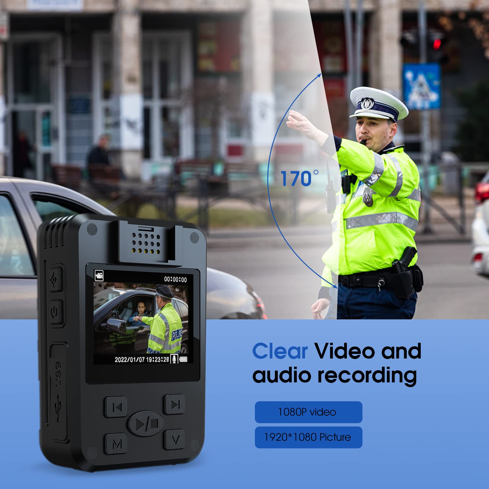 Oncheer 1296P Police Body Camera: Wearable Vedio Audio Recorder Cams With 64G Sd Card, Remote Controller, Portable Waterproof Ni