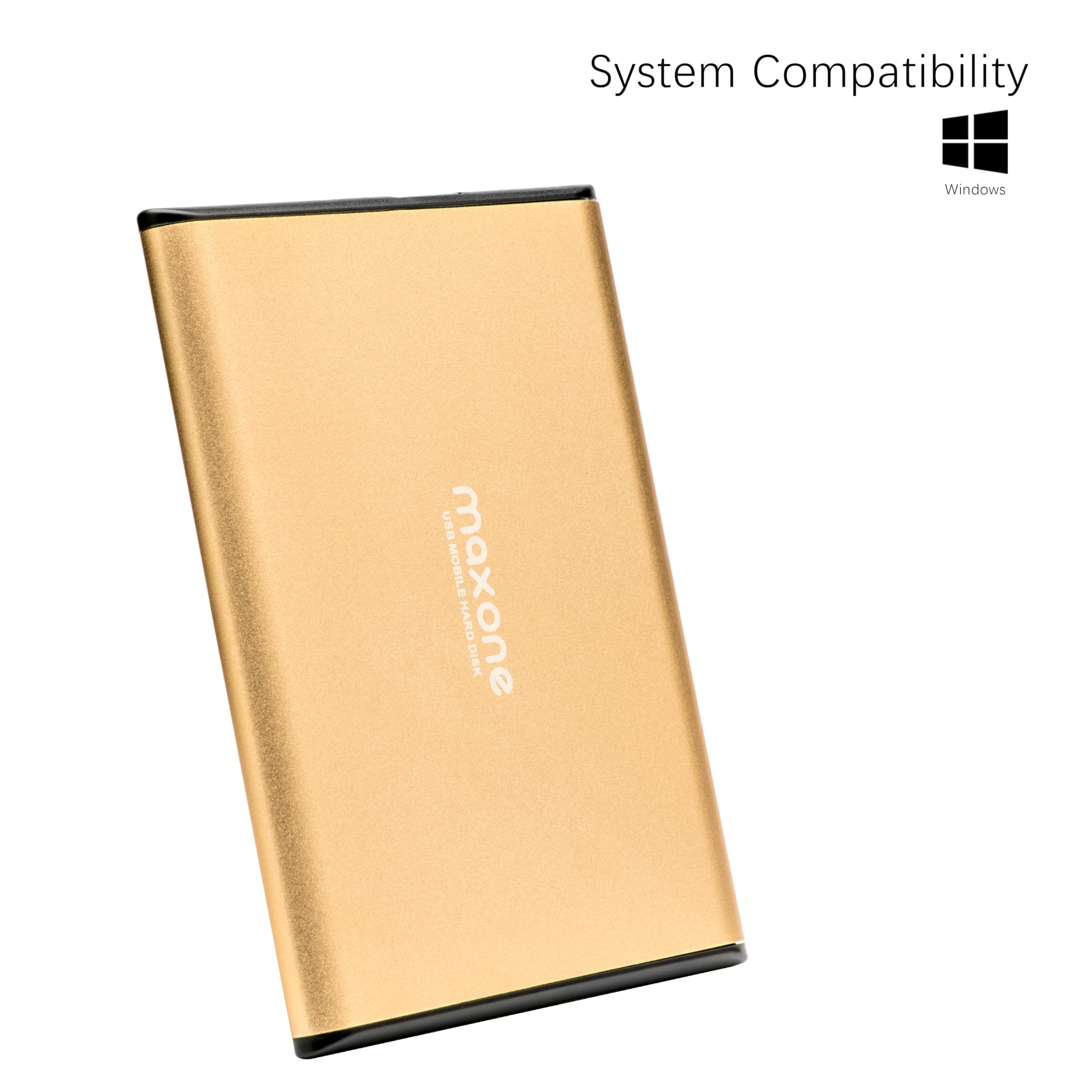 Maxone 250Gb External Hard Drive Portable 2.5 Ultra Slim Hdd Storage Usb 3.0 Compatible With Pc, Laptop, Gold