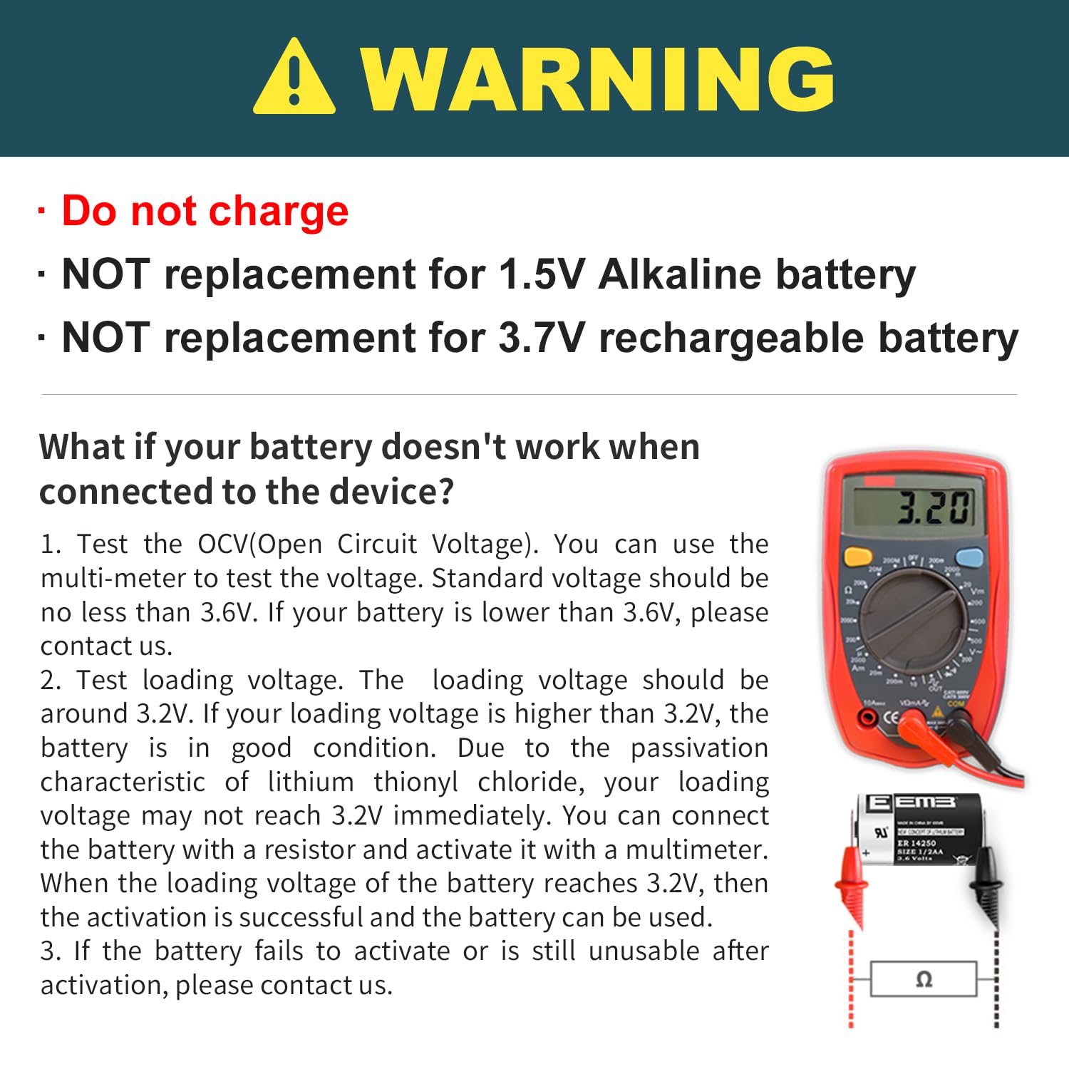 Eemb 20-Pack Er14250 1/2Aa 3.6V Lithium Battery - Non-Rechargeable, Long-Life For Home Automation, Alarms, & More