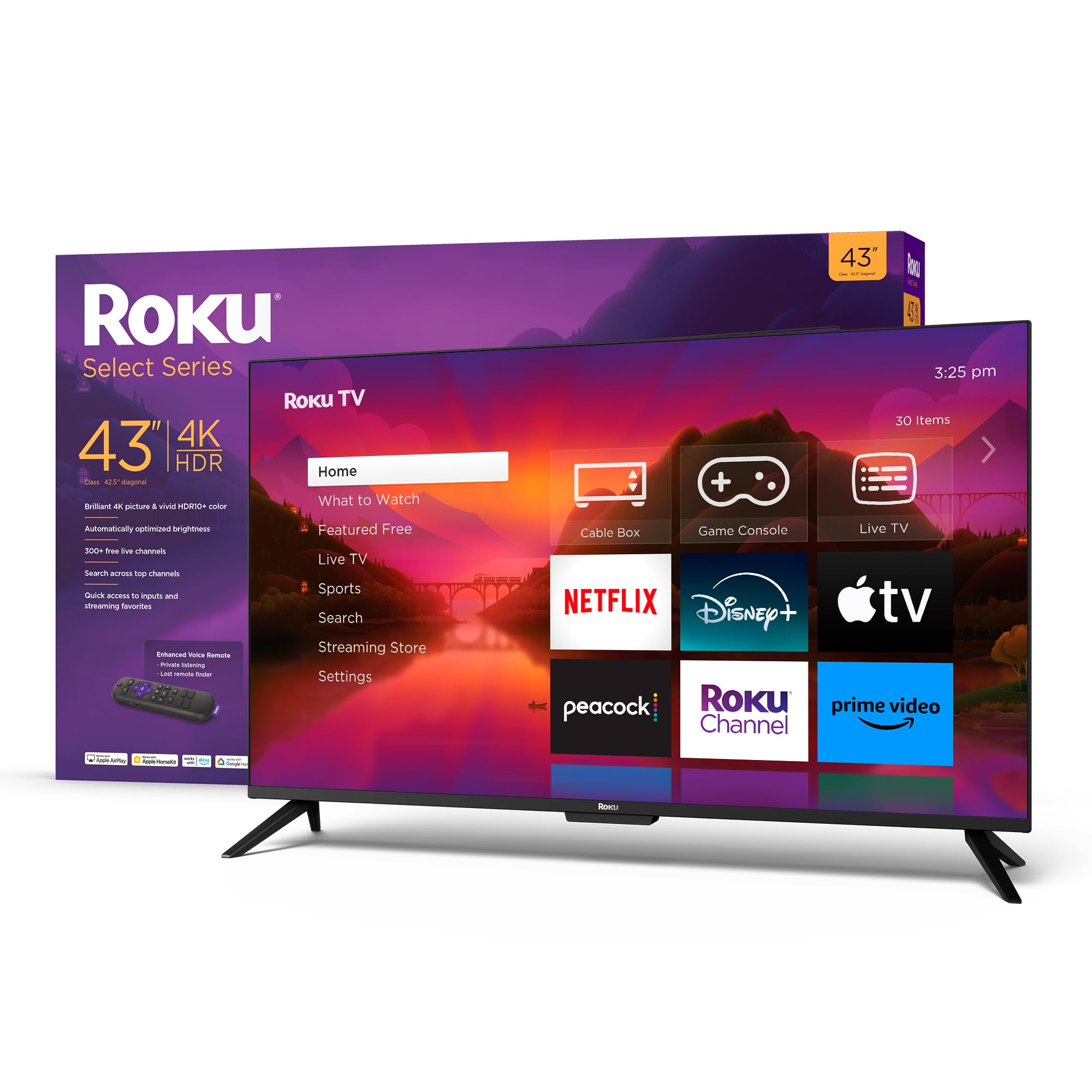 Roku Smart Tv   43 Inch Select Series 4K Hdr Rokutv Enhanced Voice Remote, Brilliant 4K Picture, Automatic Brightness, & Seamles