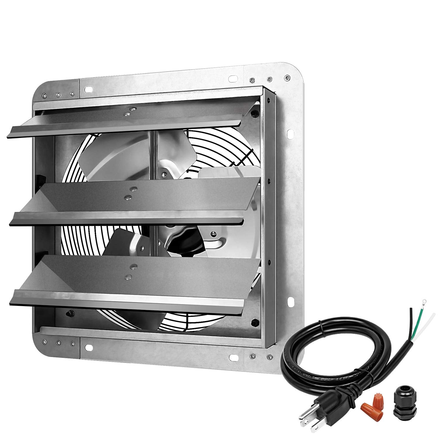 iPower 12 Inch Aluminum Shutter Exhaust Fan with Power Cord, High Speed 1620RPM, 1800 CFM, Silver (Pack of 1)