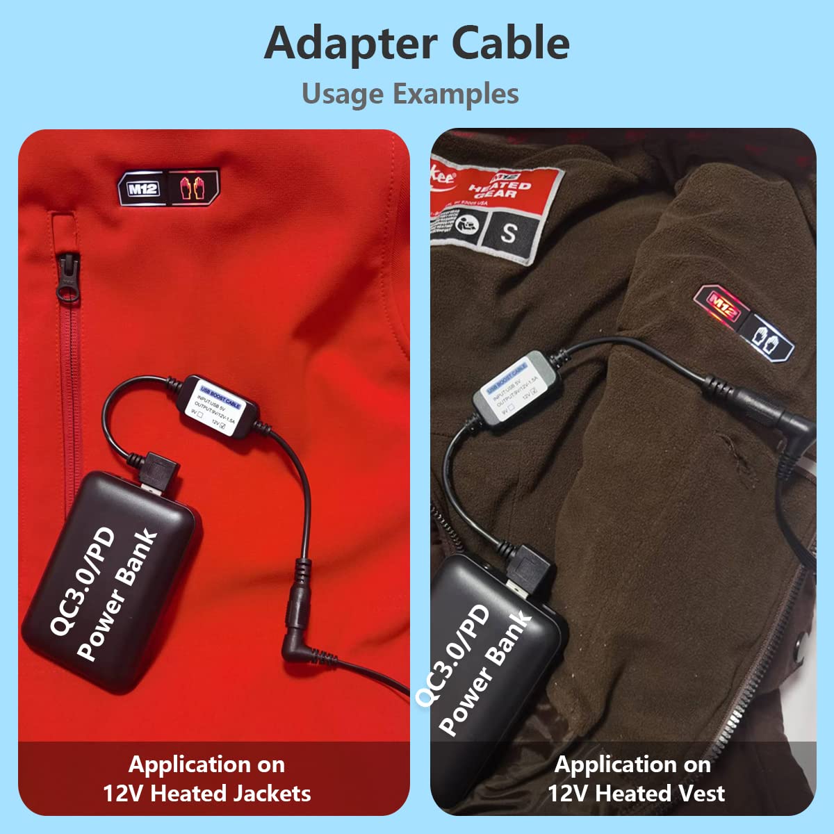 Wamlet Heated Jacket Adapter Charger Usb Voltage Step Up Cable For Milwaukee, Dewalt, Snap On, Metabo, Revean, Craftsman, Aeg, M
