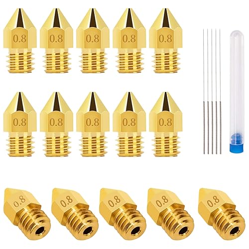 Luter 15Pcs 0.8Mm 3D Printer Nozzles Extruder Nozzles For Mk8 + 5 Pcs 0.6Mm Stainless Steel Nozzle Cleaning Needles For Makerbot