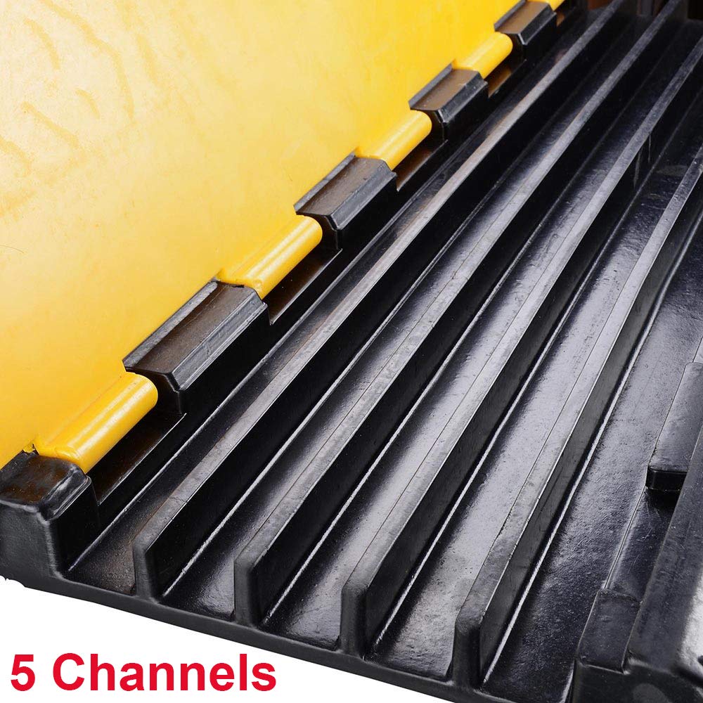 Reliancer 5 Channel Rubber Cable Protector Ramp Traffic Speed Bump 18000Lbs Capacity Heavy Duty Cable Protective Cover Ramp Driv