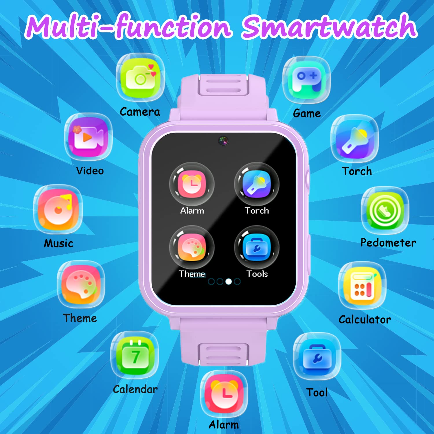 Kids Smart Watch Girls Gifts For Girls Age 5 12, 24 Puzzle Games Hd Touch Screen Smart Watches With Video Camera Music Player Pe