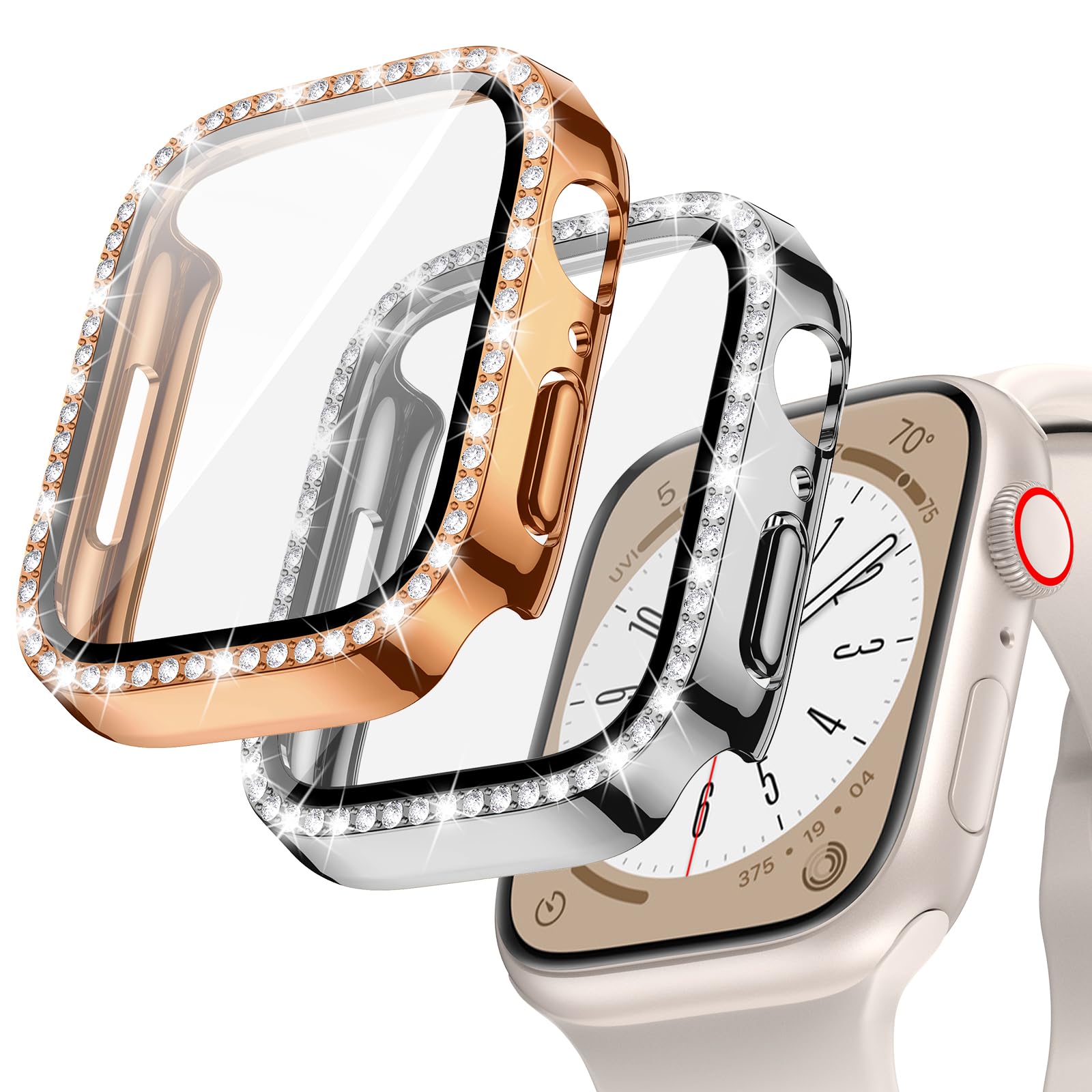 Goton 2-Pack Bling Case for Apple Watch Screen Protector 40mm SE 3/2/1, Series 6/5/4, Women Glitter Diamond Rhinestone Bumper Fa