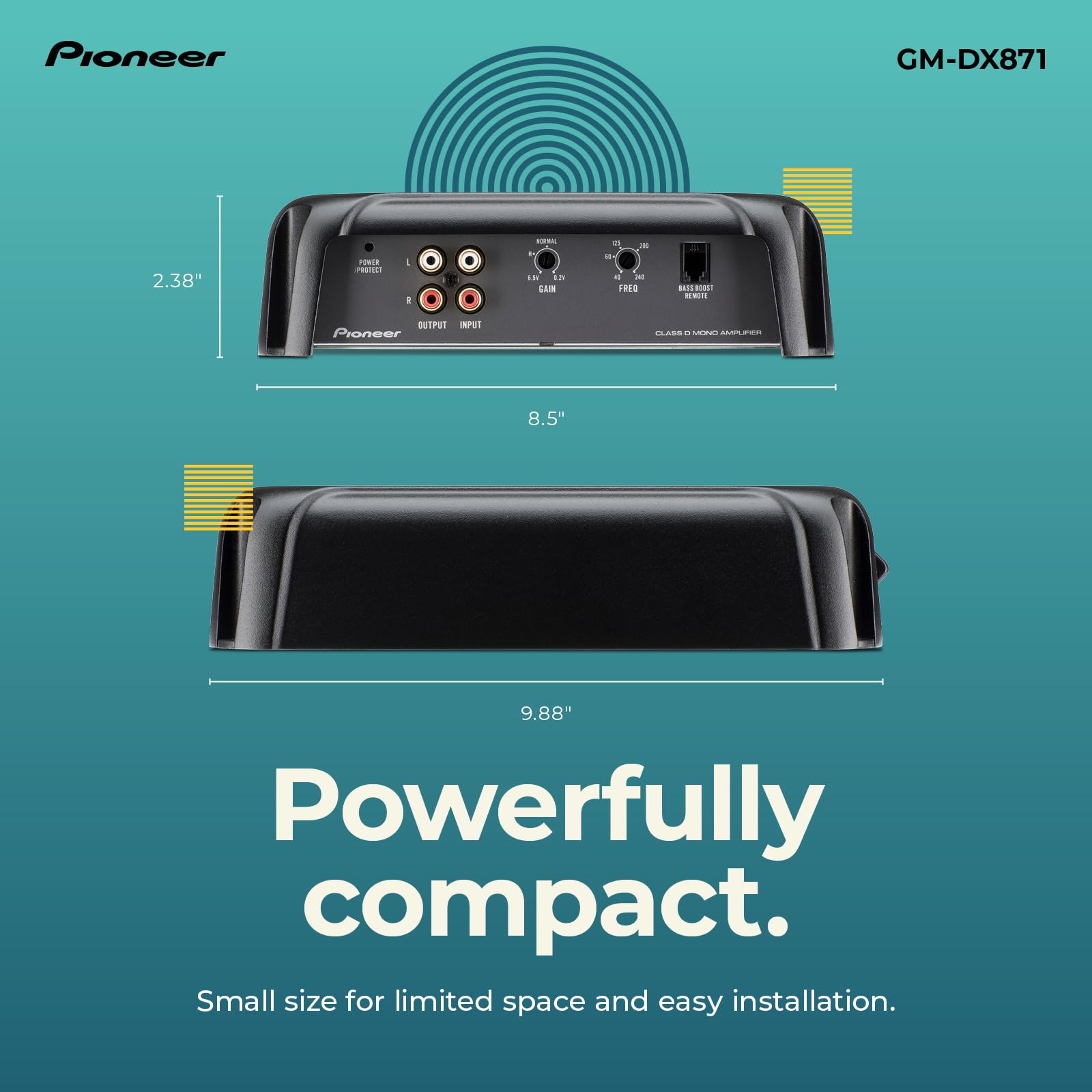 Pioneer Gm-Dx871 - Powerhouse Amplifier With 1,600 Watts, Class-D Technology, 1-Channel, Variable Low-Pass Filter, Compact Desig