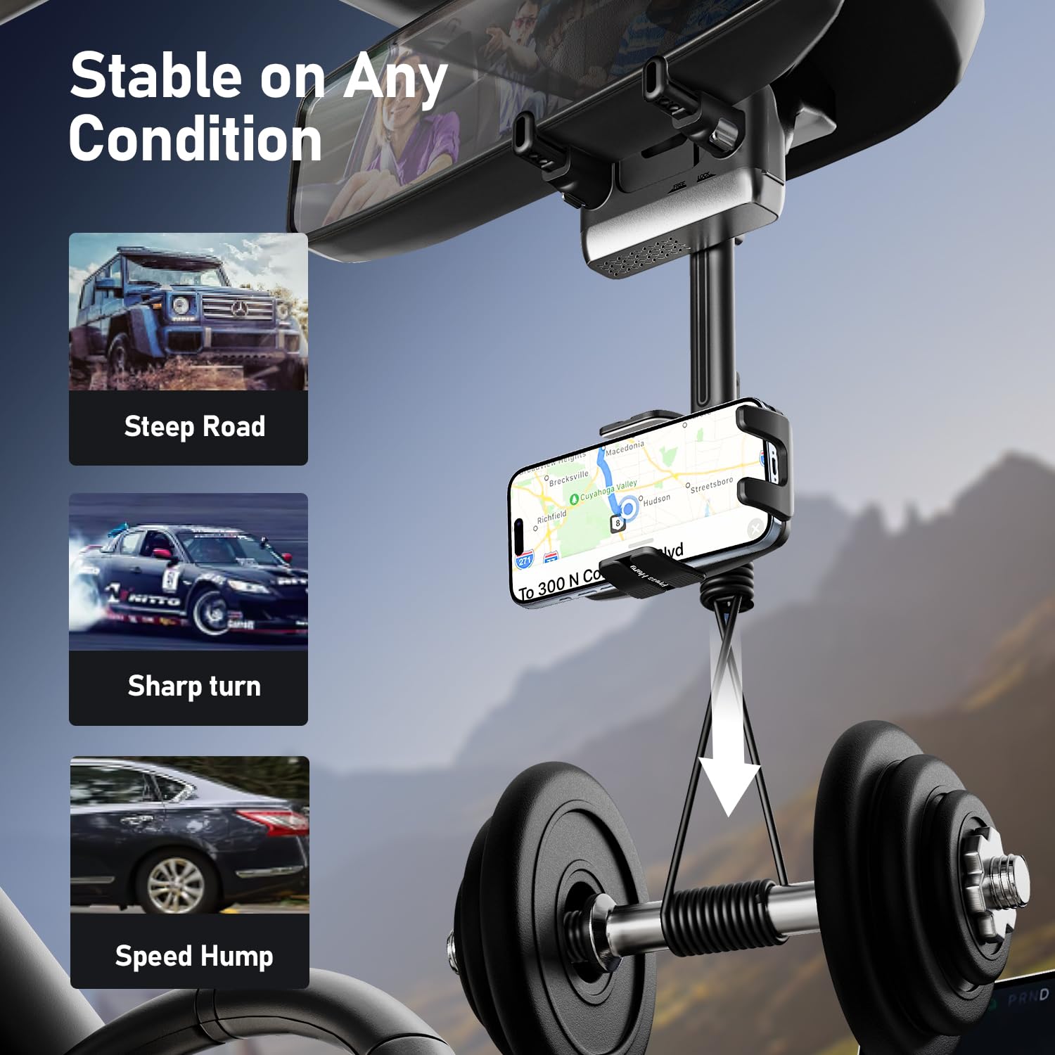 Ksyer Rear View Mirror Phone Holder,Rotatable And Retractable Phone Holders For Your Car, 360 Rotating Adjustable Cell Phone Mou