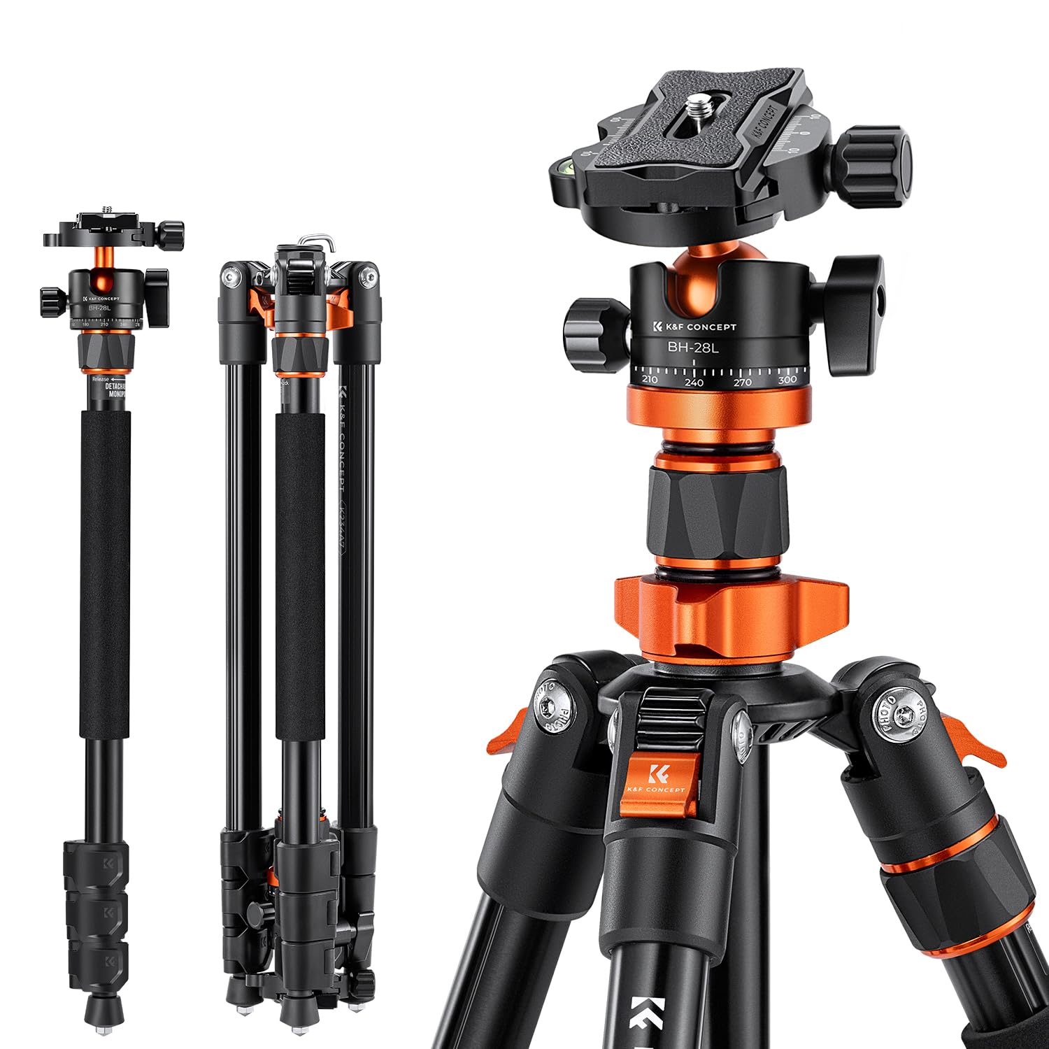 K&F Concept 78 Inch Camera Tripod For Dslr Compact Aluminum Tripod With 360 Degree Ball Head And 10Kg Load For Travel And Work K234A7+Bh 28L (S210)