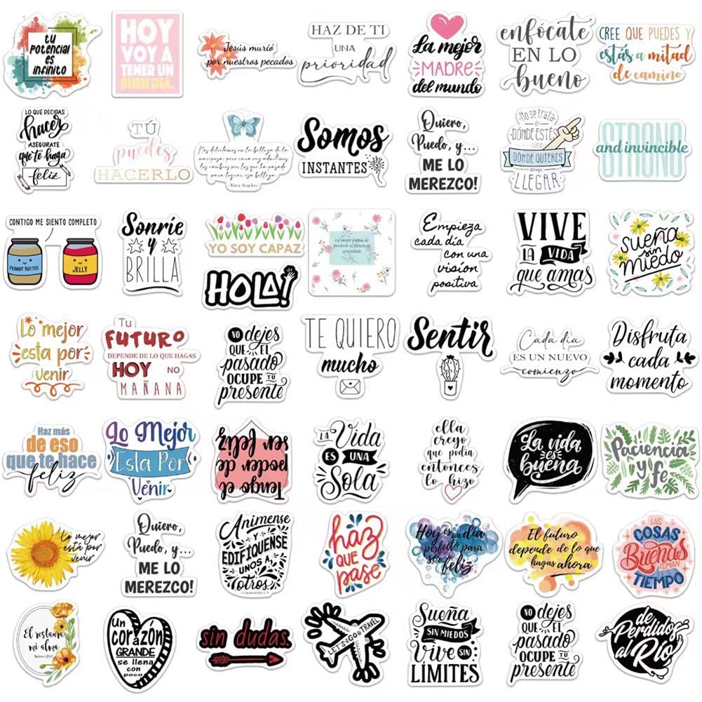 Spanish Motivational Stickers |50Pcs Encouragement Waterproof Vinyl Decals For Water Bottles Laptop Luggage Cup Computer Mobile