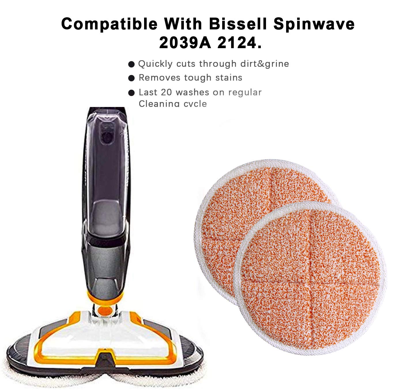 Biharnt 6 Pack 2124,2039A,2307,23157,20391,20399 Replacement Mop Pads Compatible With Bissell Spinwave Hard Mop Cleaner(Orange)