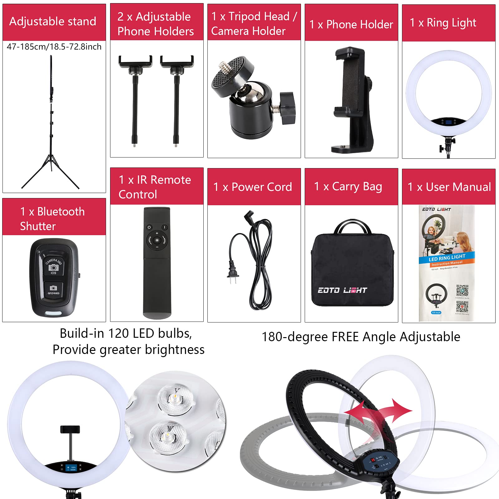 19 Inch Led Ring Light Lcd Display Touch Screen With Tripod Stand Dimmable Makeup Selfie Ring Light For Studio Portrait Youtube