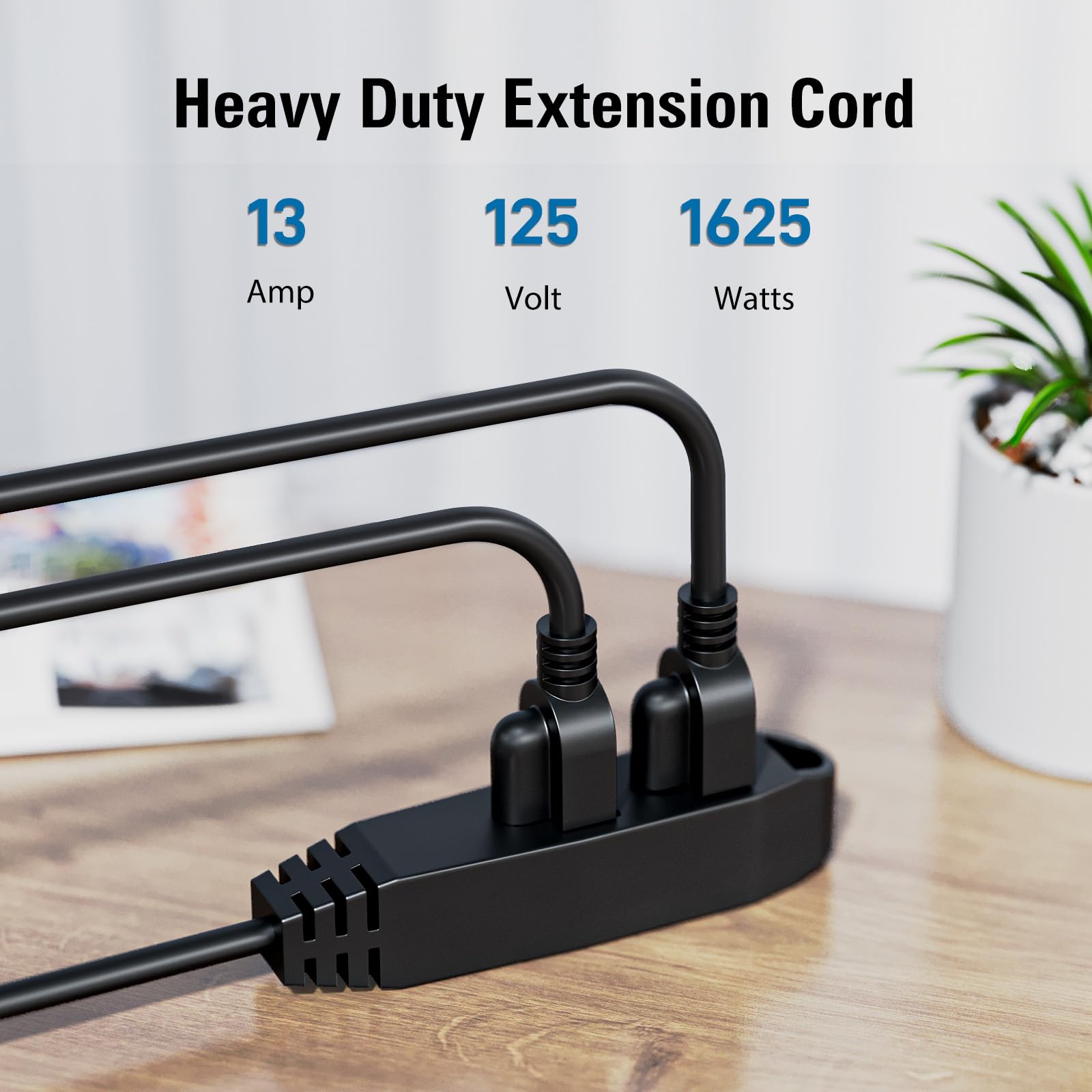 K Kasonic   50 Feet 3 Outlet Extension Cord, Ul Listed, 16/3 Sjtw 3 Wire Grounded, 13 Amp 125 V 1625 Watts, Multi Outlet Indoor/