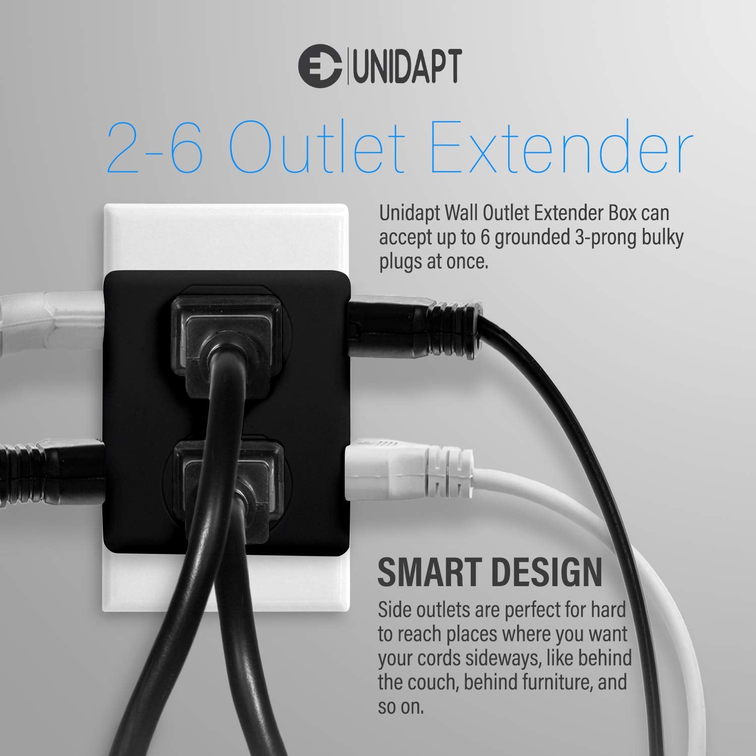 Multi Plug Outlet Splitter, Unidapt Multiple Outlets Extender Adapter With 6 Ac Sockets, Side Splitter Box, Wall Tap Power Plug