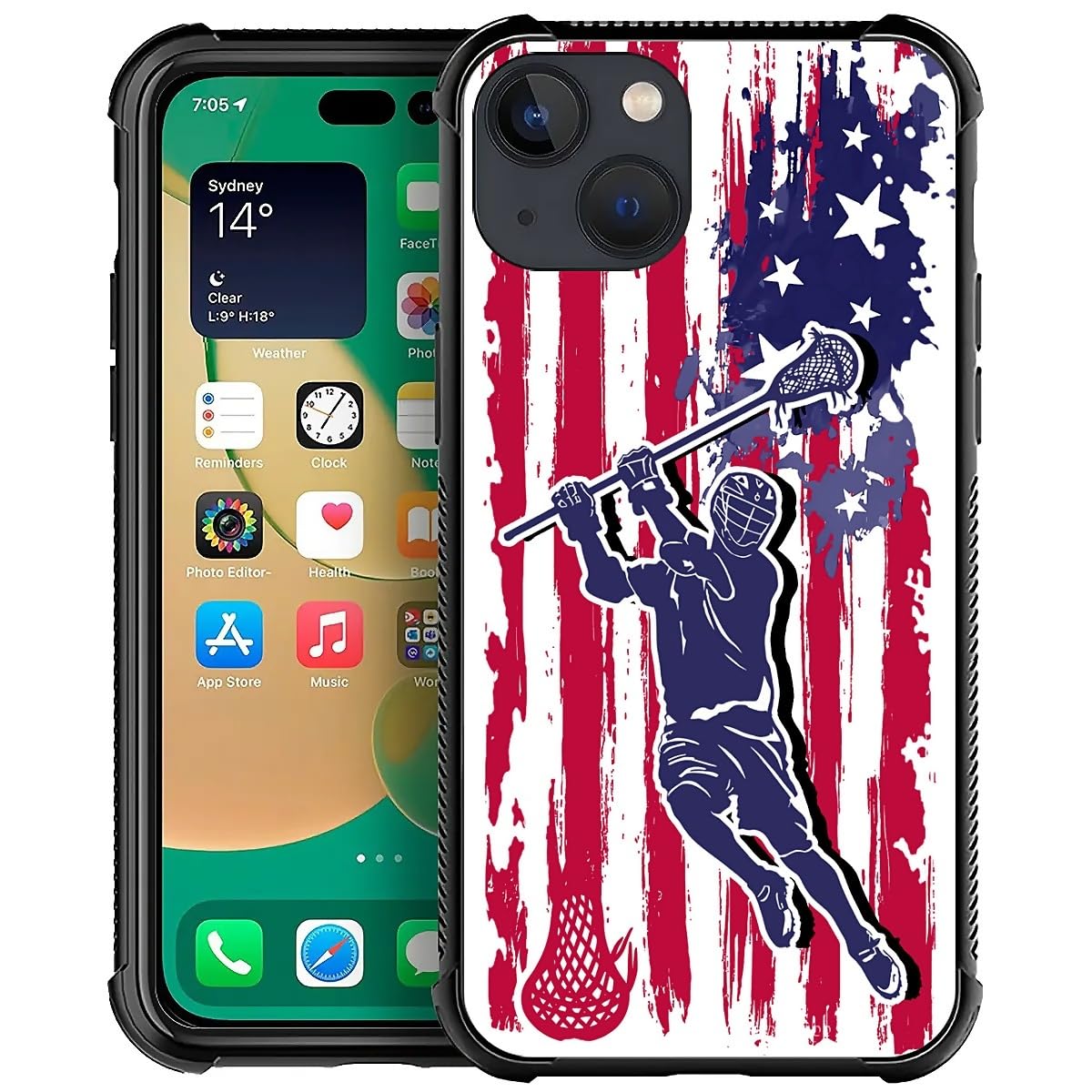 Deaorew for iPhone 14 Plus Case | Classic Slim Cover Design | Lacrosse American Flag