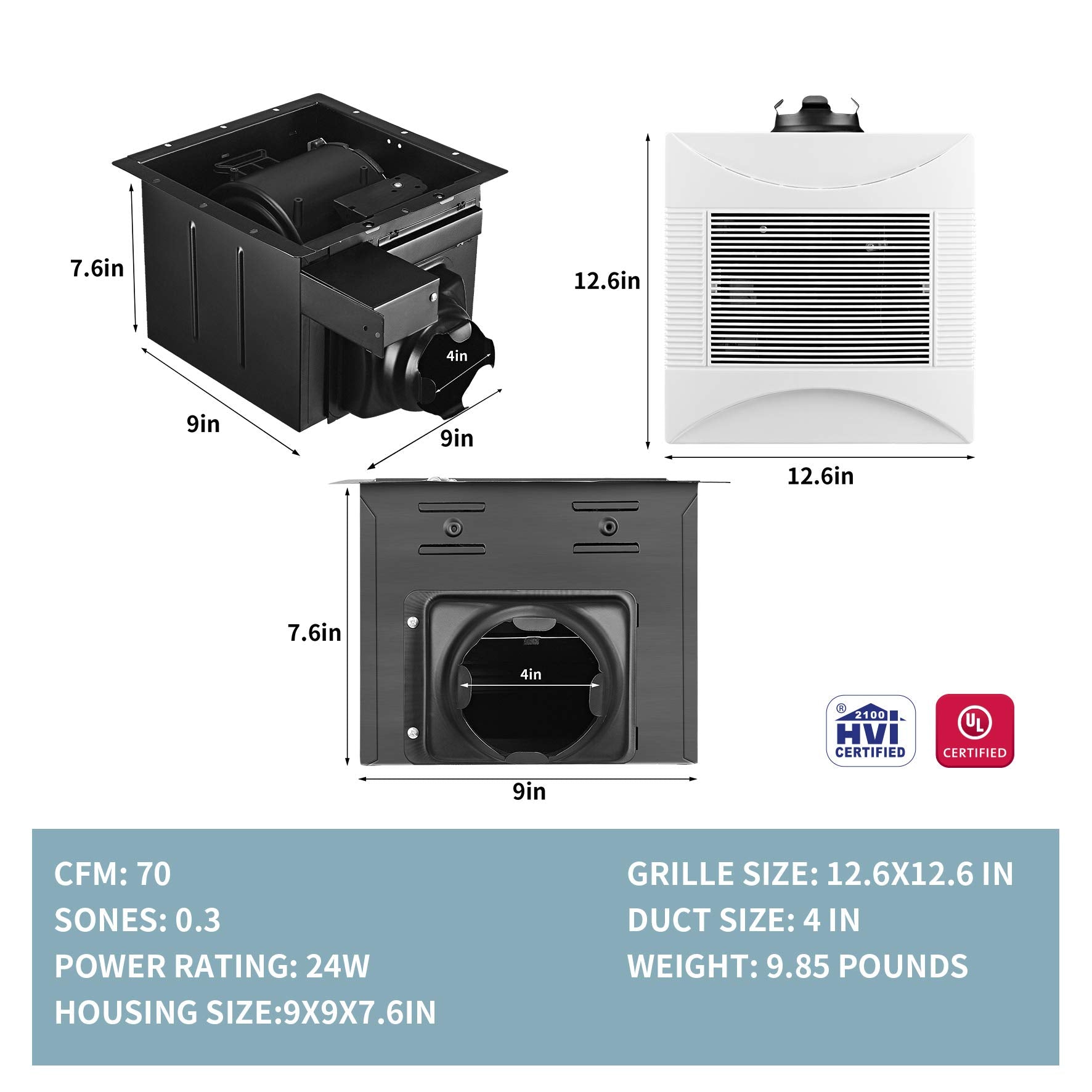 Tech Drive Super Quiet 70 Cfm, 0.3 Sone Bathroom Ventilation And Exhaust Fan (70Cfm)