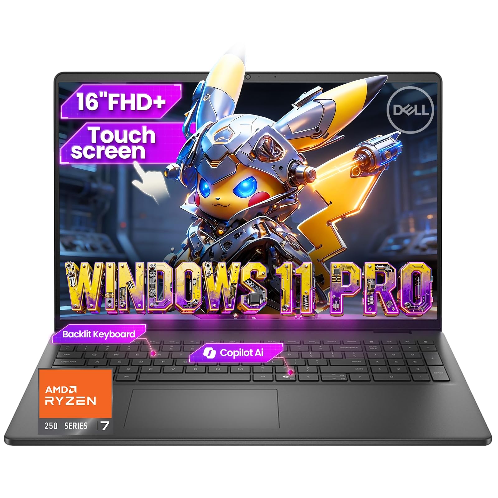 Dell 16-inch Touchscreen Business Laptop - AMD Ryzen 7 250(Beat Core 7 150U)| 16 Tops NPU | AI Copilot Key | 16 FHD+ Display |Ba
