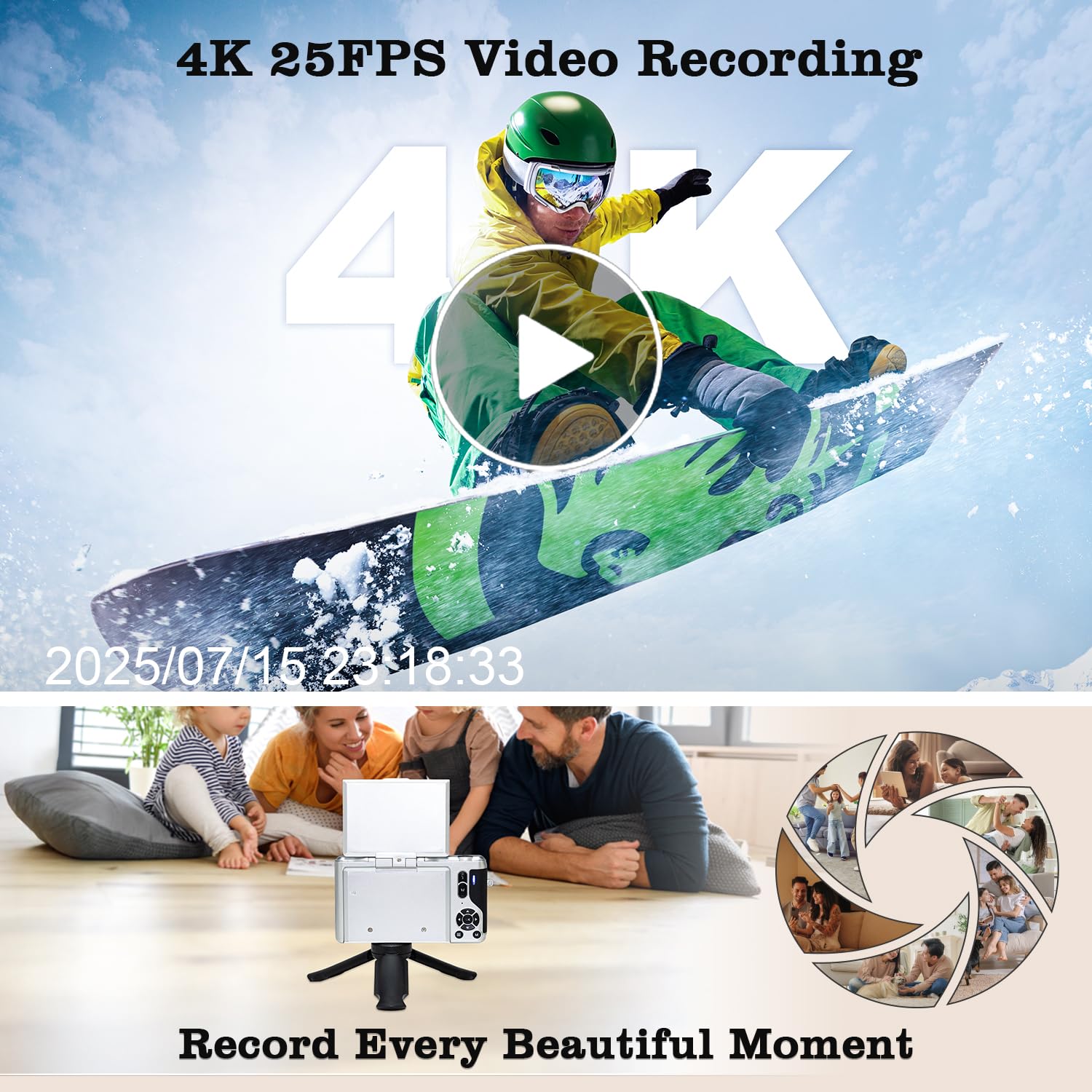 Arnssien 4K Digital Camera With 2.8 180 Flip Screen For Vlogging - Camara Fotografica Compact Camera Easy Carry |16X Digital Zoo