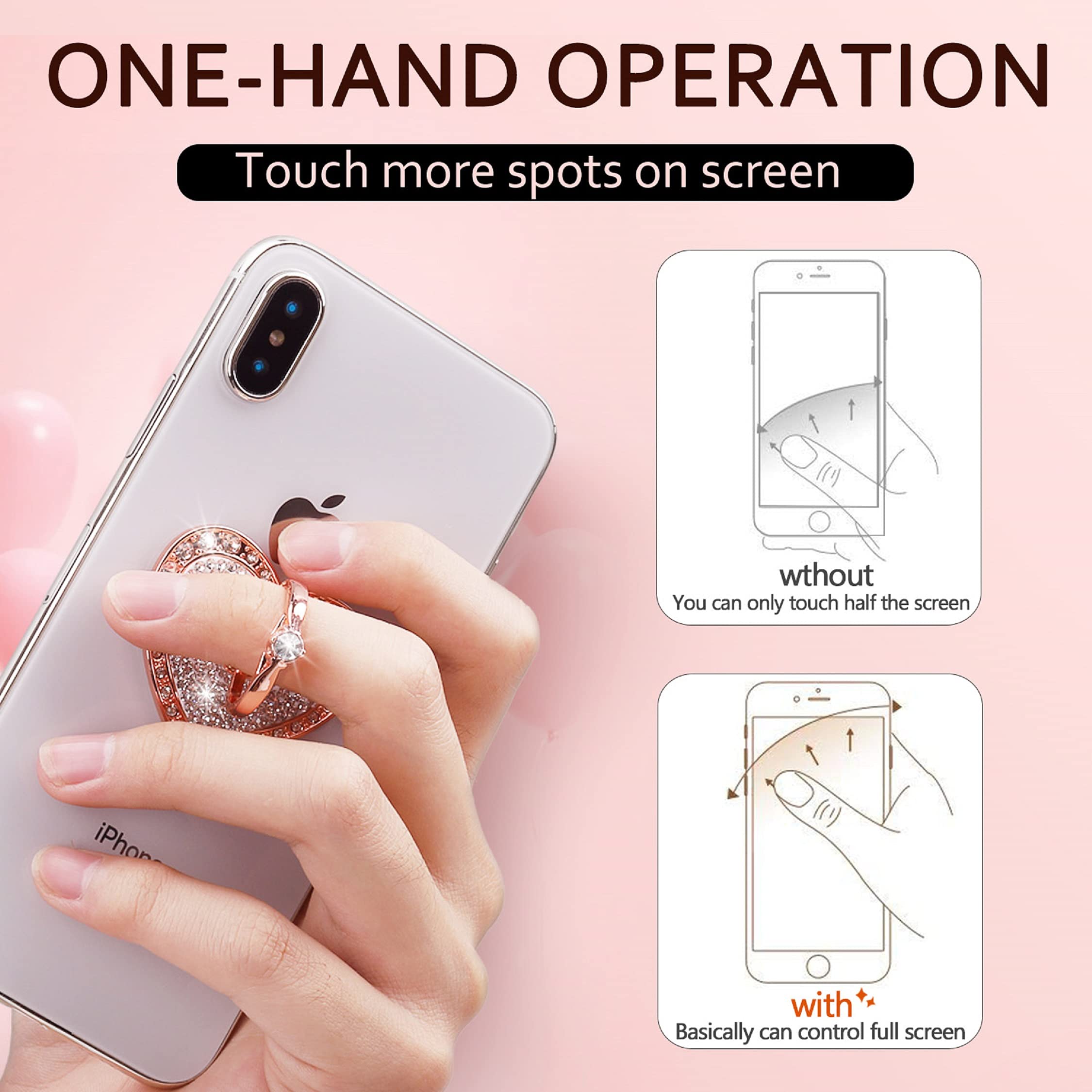 Cell Phone Finger Ring Holder With Blingy Crystals, Nsiucion Heart Love Phone Ring Kickstand [Washable] [Removable], 360Rotation