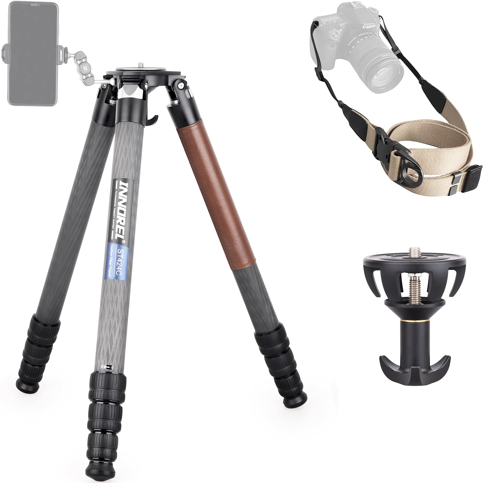 Carbon Fiber Tripod Innorel St424C Professional Heavy Duty Camera Stand With 75Mm Bowl Adapter 42.4Mm Tube, Max Load 92.6Lbs/42K