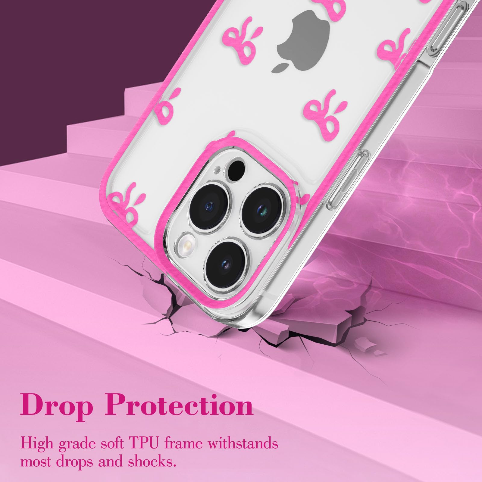 Eyzutak Case For Iphone 16 Pro Max, Clear Cute Ribbon Bowknot Pattern Aesthetic Transparent Phone Case Raised Camera Protection