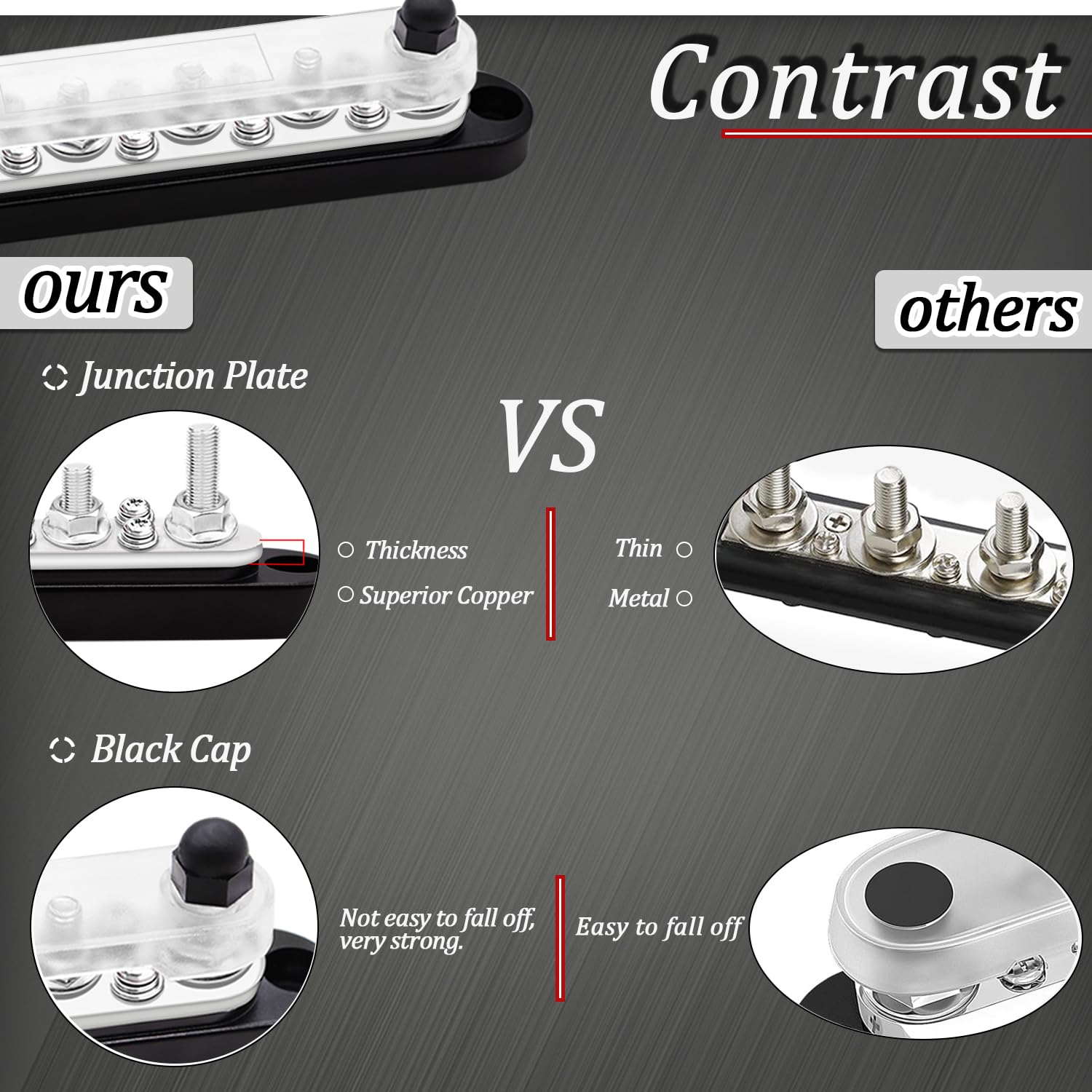 Maierke 250A Bus Bar 12V Marine 1/4'' Power Distribution Block Automotive Busbar Terminal Block,Battery Buss Bar (Pair, Red & Bl