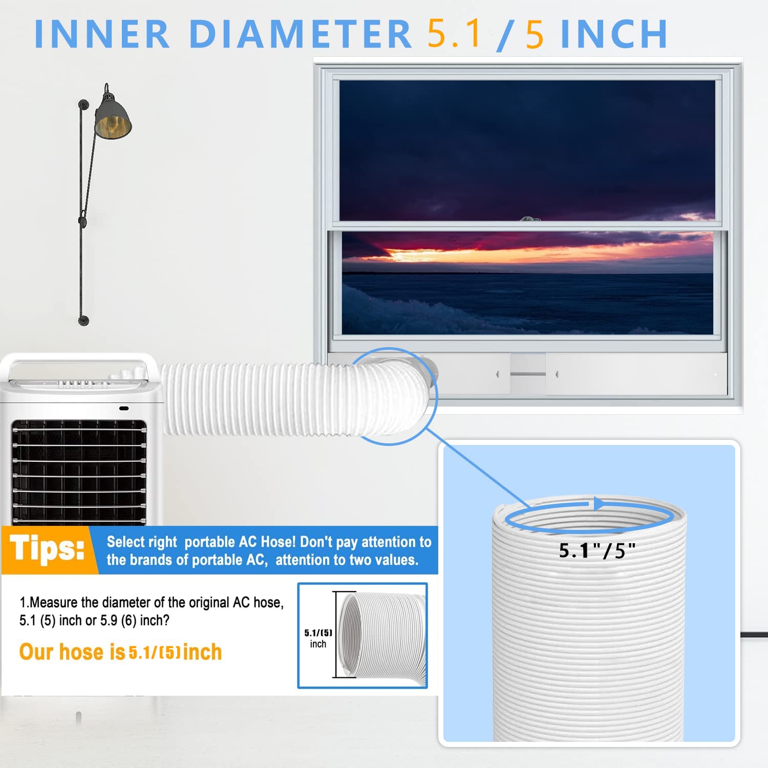 Portable Air Conditioner Hose   5'' Diameter Portable Exhaust Vent For Portable Air Conditioners, Suitable For 5'' Exhaust Hose