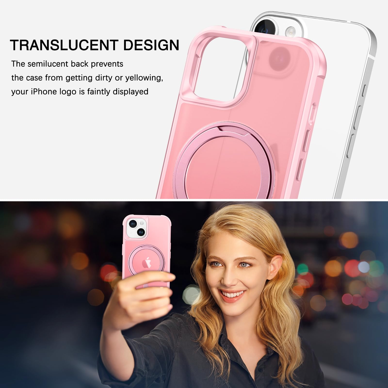 Bentoben For Iphone 13 Phone Case, Iphone 14 Magnetic Case [Compatible With Magsafe] Rotatable Ring Holder Kickstand Design Shoc