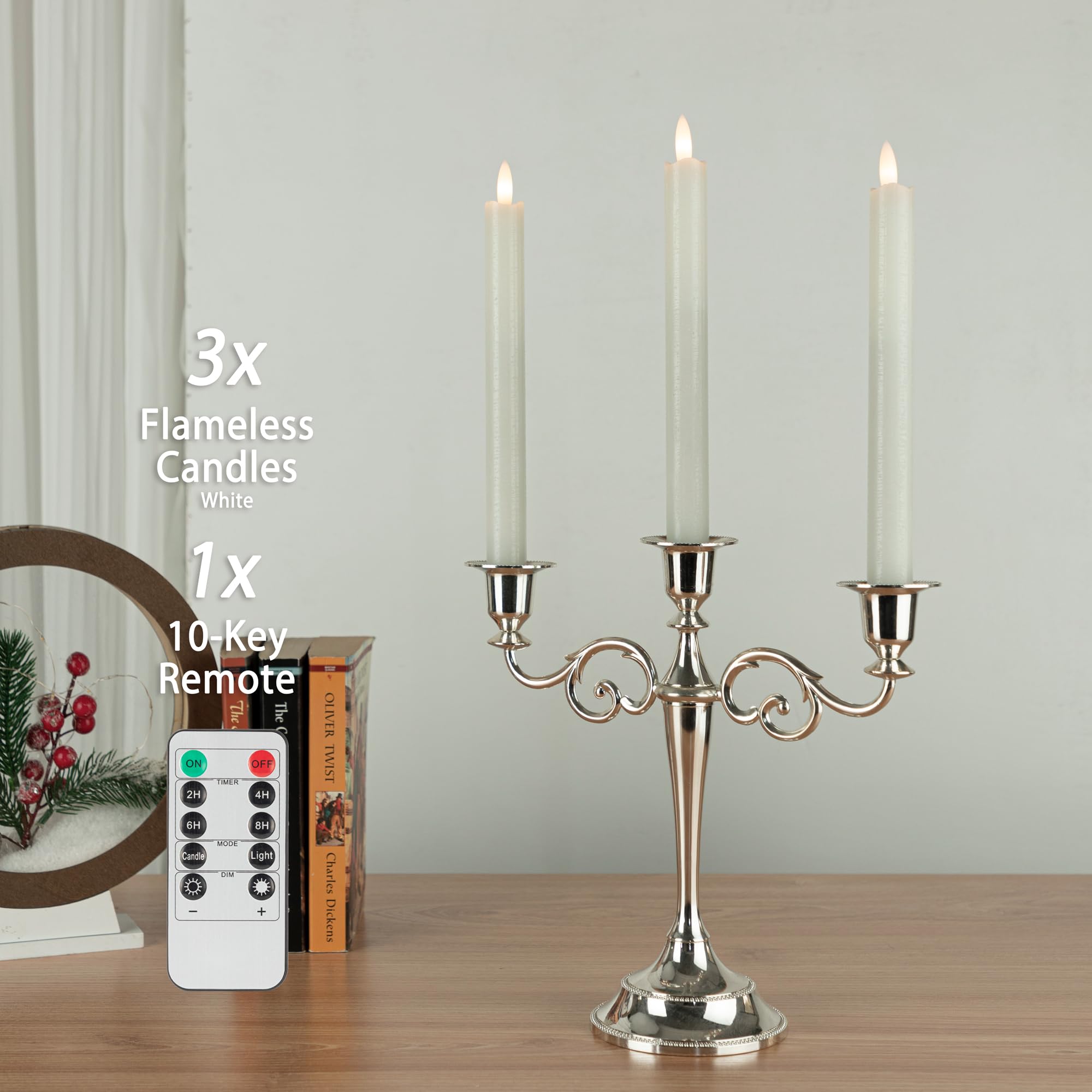 Afineth Flameless Taper Candles With Rmote, 9.6'' Real Wax Battery Operated Candles With 3D Wick, 3 Pack Led Candles Flickering