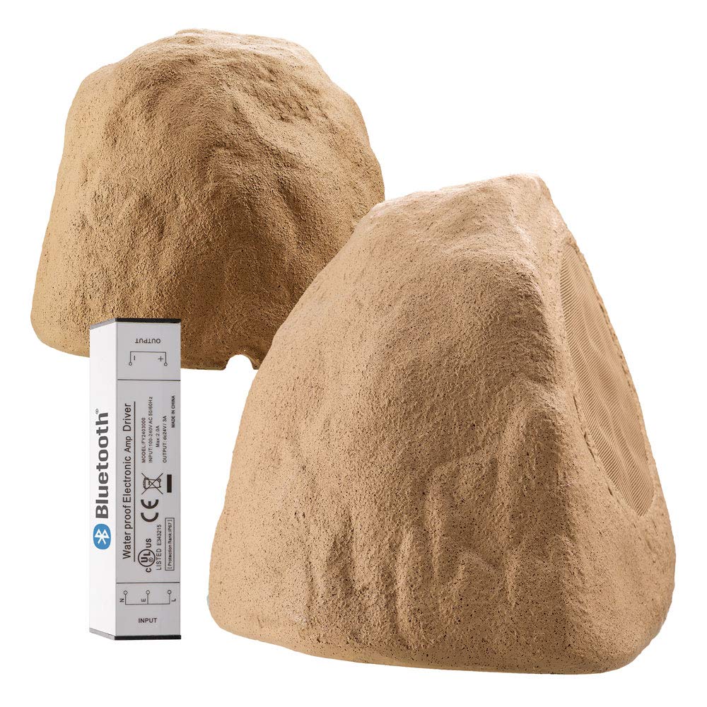 OSD Audio 8' Wireless Bluetooth Outdoor Rock Speaker Sandstone Canyon Brown Pair IP67 Power Supply BTR805
