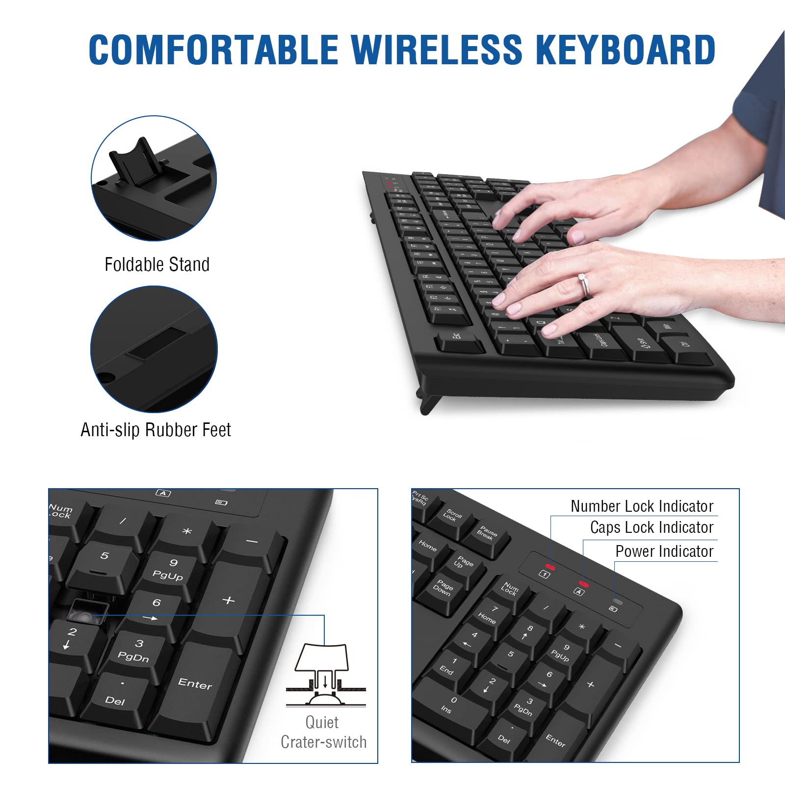Wireless Keyboard And Mouse Combo, Edjo Full Sized 2.4Ghz Usb Computer Wireless Keyboard And Optical Mouse For Windows, Mac, Lap