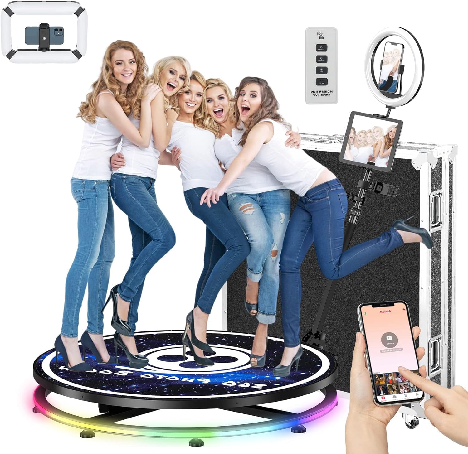 360 Photo Booth 45.3'' Machine 7 People Stand Extra Free Battery Pack+Power Bank+Ring Light+Free Custom Logo With Extra Replacem