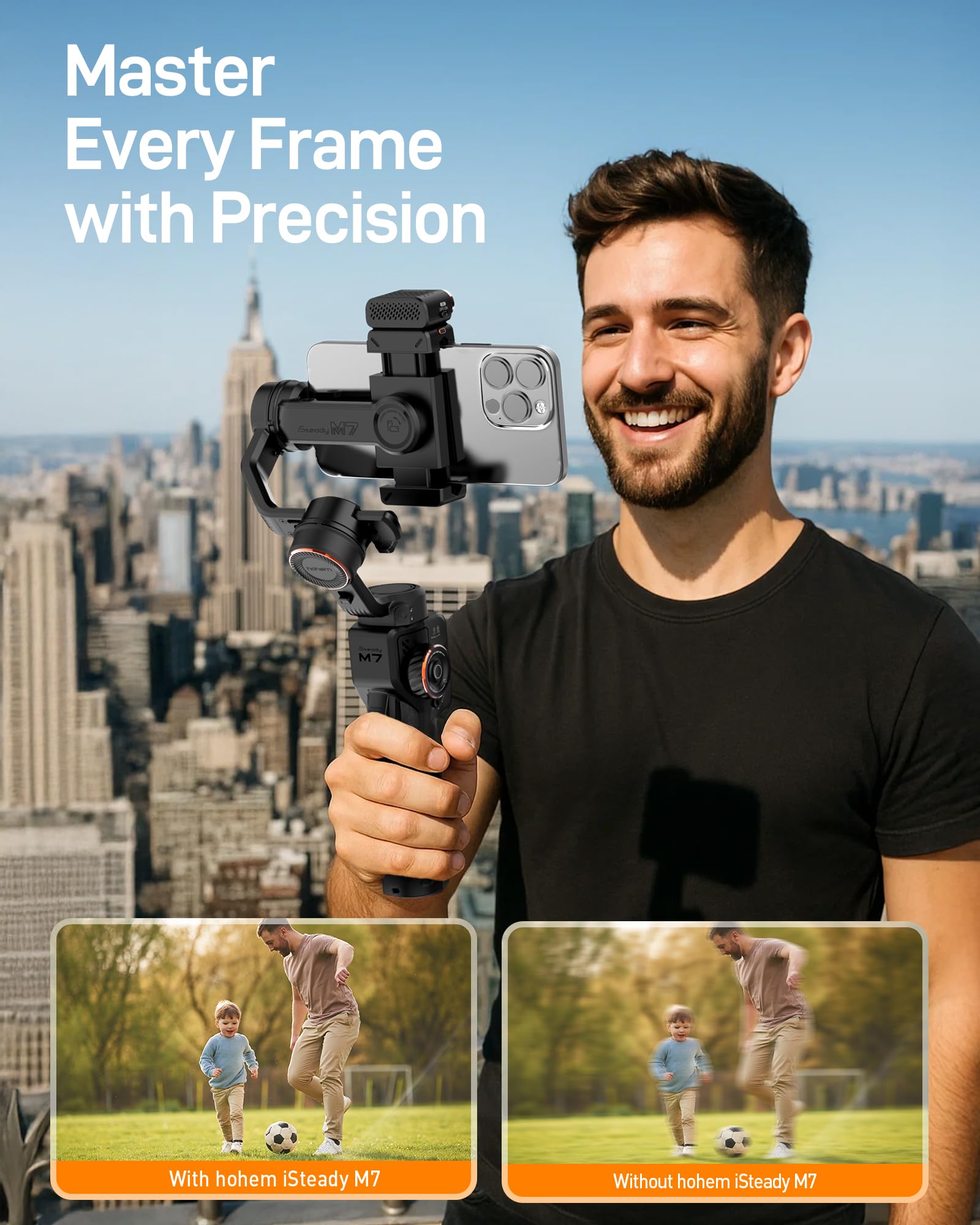 Hohem Isteady M7 Gimbal Stabilizer For Iphone, 3-Axis Phone Stabilizer With Ai Tracking, 1.4 Oled Detachable Touchscreen Remote,