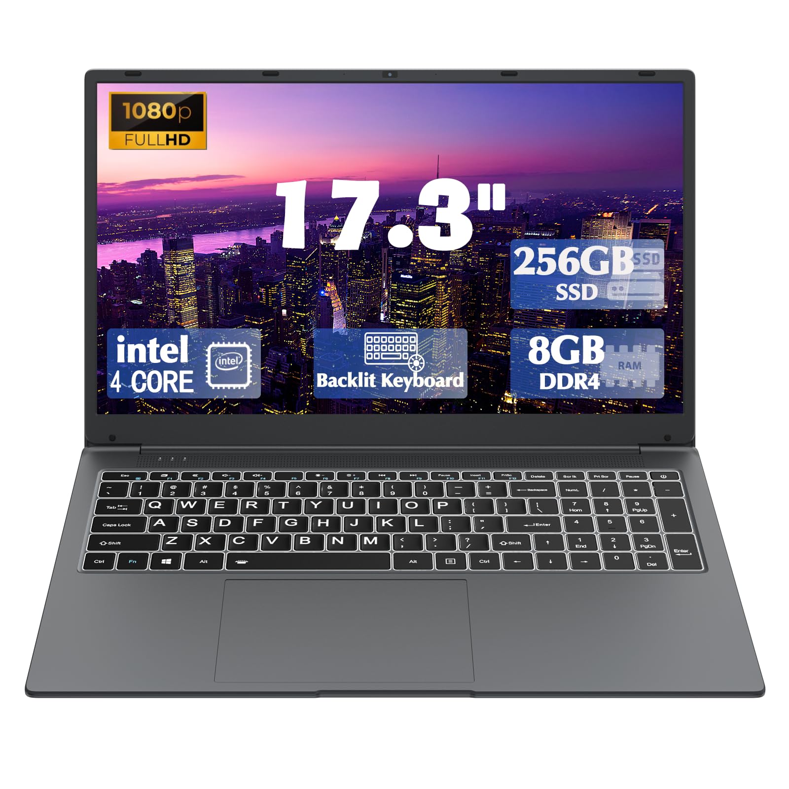 IJKKJI Laptop, 17 Inch 8GB RAM 512GB SSD Laptop with Intel Celeron Quad Core N5095(up to 2.9GHZ), IPS FHD Display, Webcam, Dual 