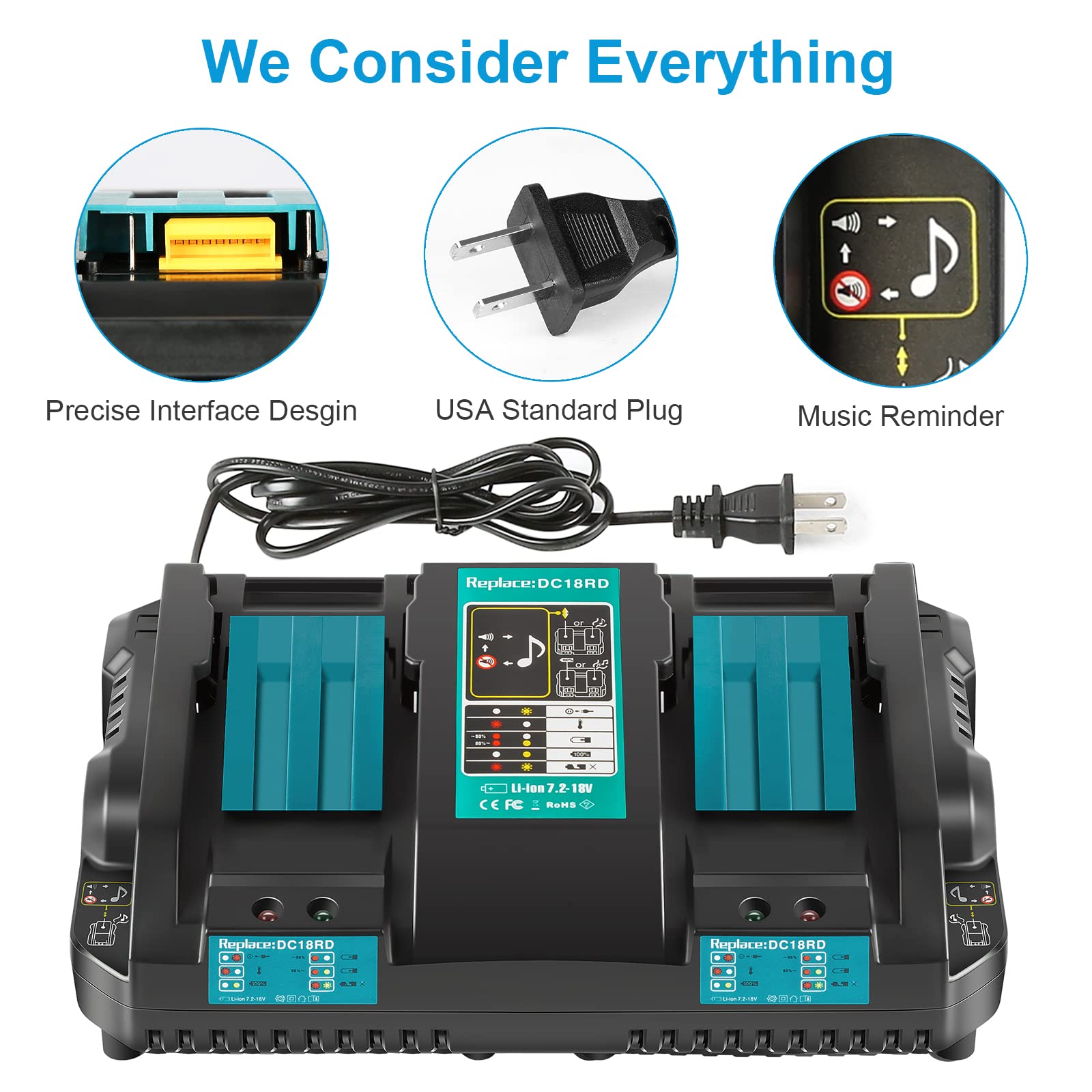 Teenpower 18V Rapid Charger Replacement For Makita Battery Charger 18V Station 2Ports