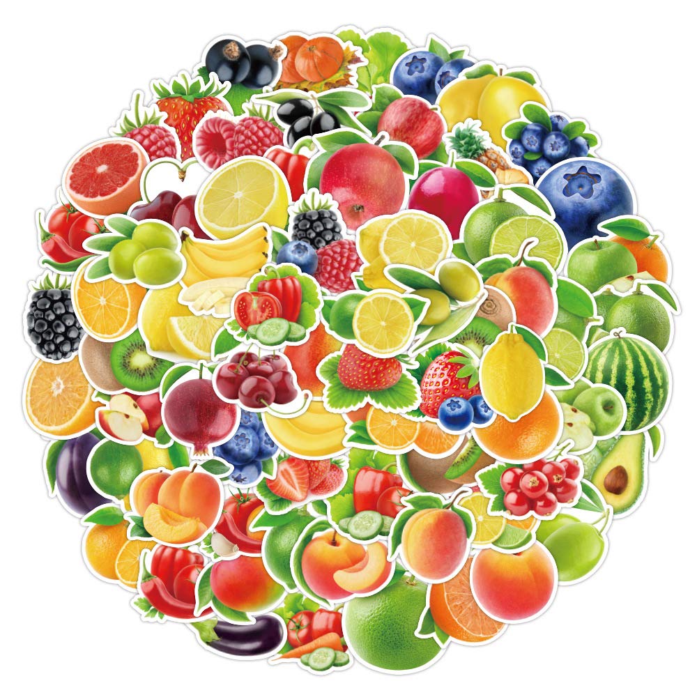 Fruits & Vegetables Stickers For Boys Girls Teens Kids|100 Pcs|Colorful Waterproof Vinyl Stickers For Water Bottle Flasks Laptop