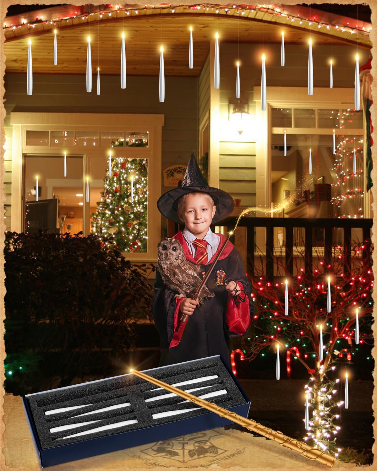 Tlpuhu Floating Candles With 2 Wand   24 Pack Christmas Decorations Magic Flameless Candles Flickering Warm Light Led Hanging Ca